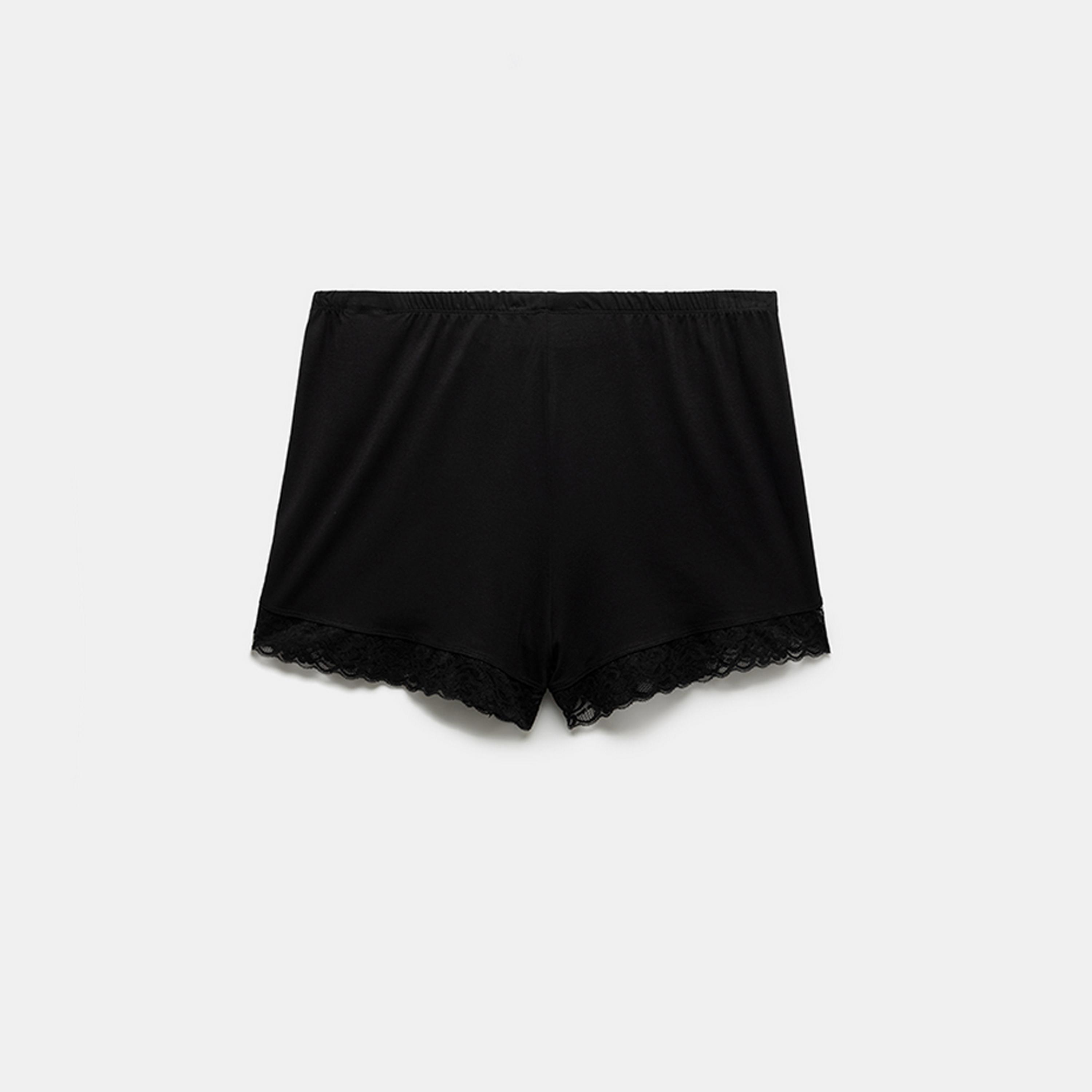 KOTON Black Lace Elasticated Women's Shorts-women-clothing-bottoms-shorts-image-3