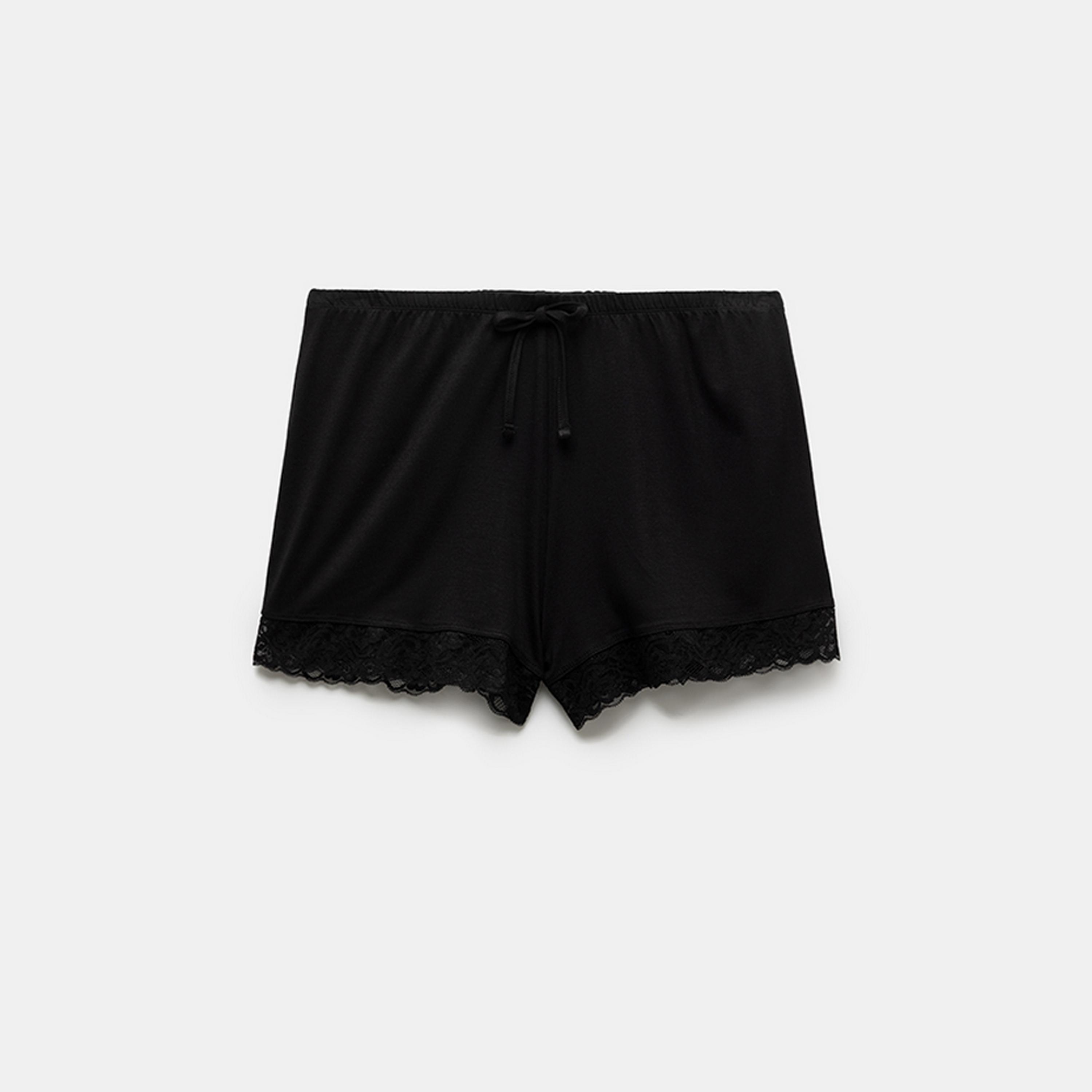 KOTON Black Lace Elasticated Women's Shorts-women-clothing-bottoms-shorts-image-4