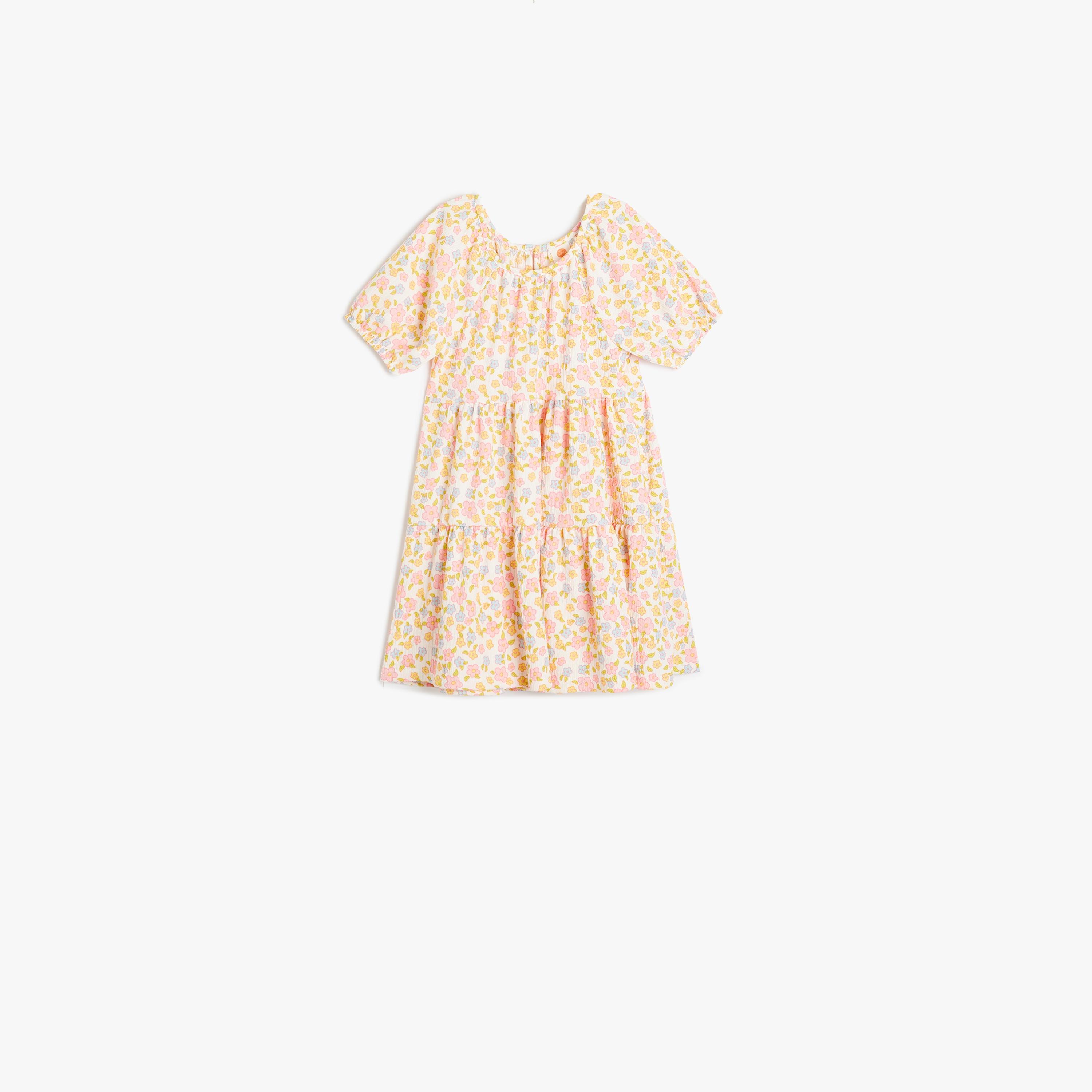 فستان بقصة ايه-لاين بياقة دائرية وأكمام قصيرة، بنقشة زهور من كوتون-girls-clothing-dressesandjumpsuits-image-1