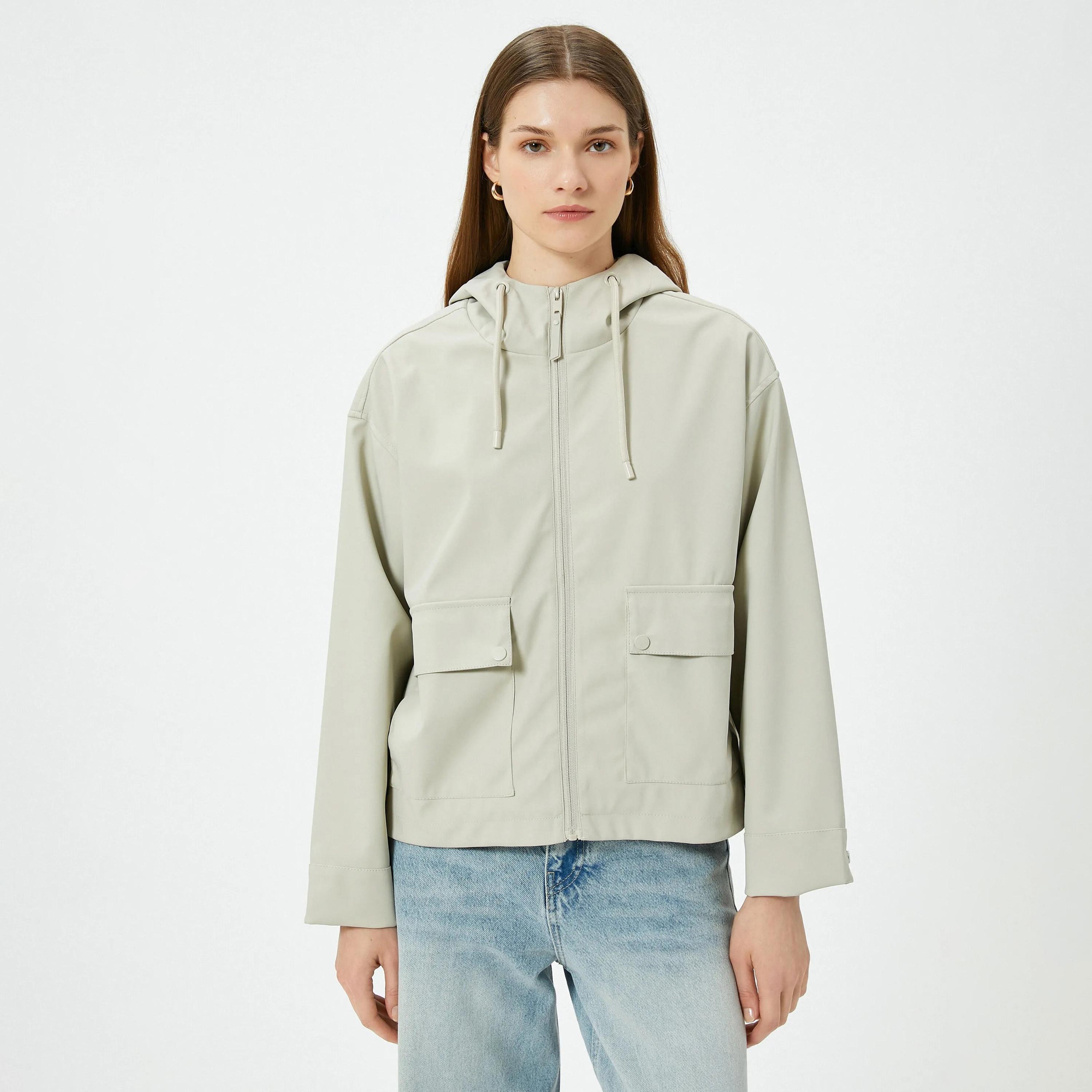KOTON Grey Hooded Neck Women's Jacket-women-clothing-coatsandjackets-jackets-image-1