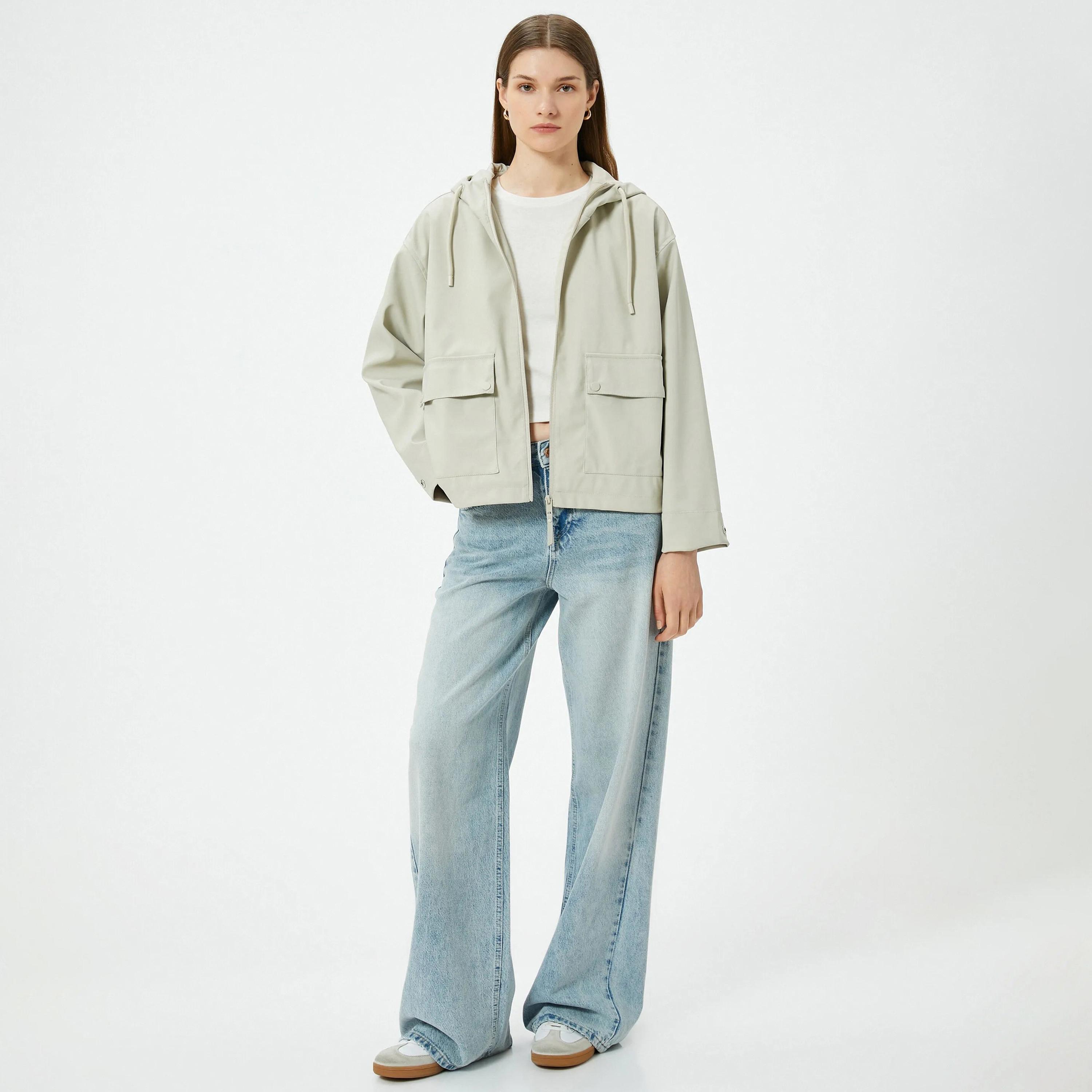 KOTON Grey Hooded Neck Women's Jacket-women-clothing-coatsandjackets-jackets-image-2