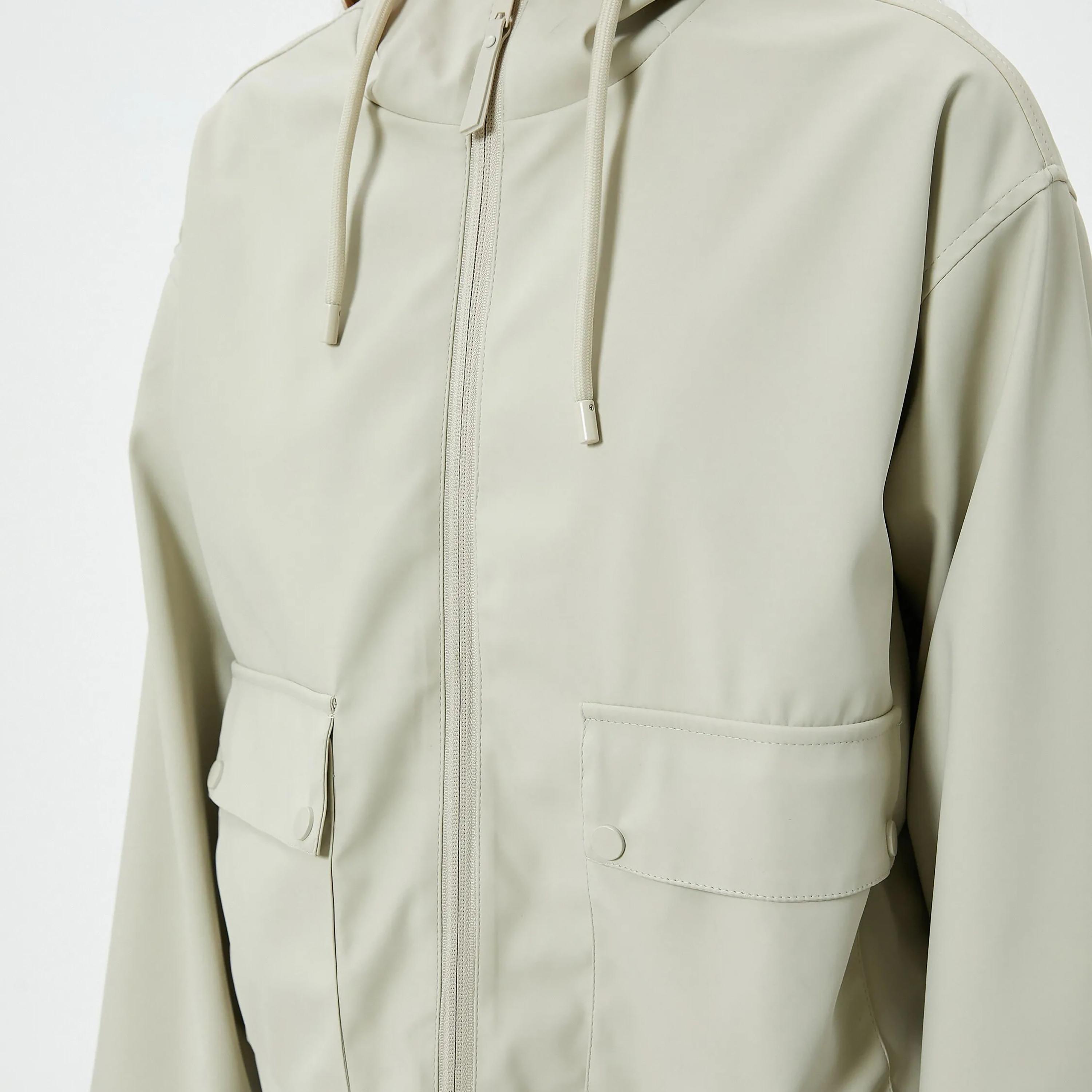 KOTON Grey Hooded Neck Women's Jacket-women-clothing-coatsandjackets-jackets-image-4