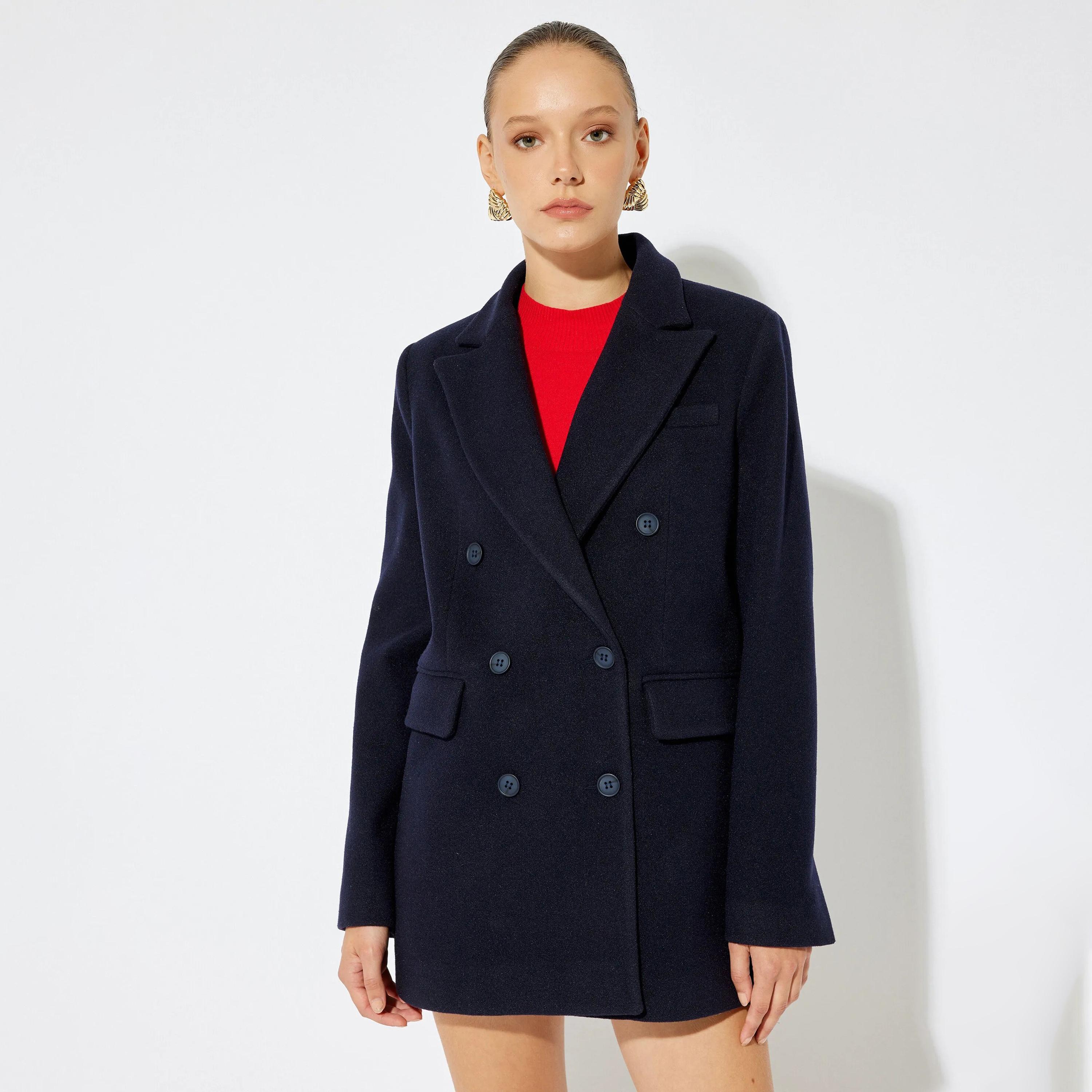 KOTON Blue Lapel collar Women's Double Breasted Coat-women-clothing-coatsandjackets-coats-image-1