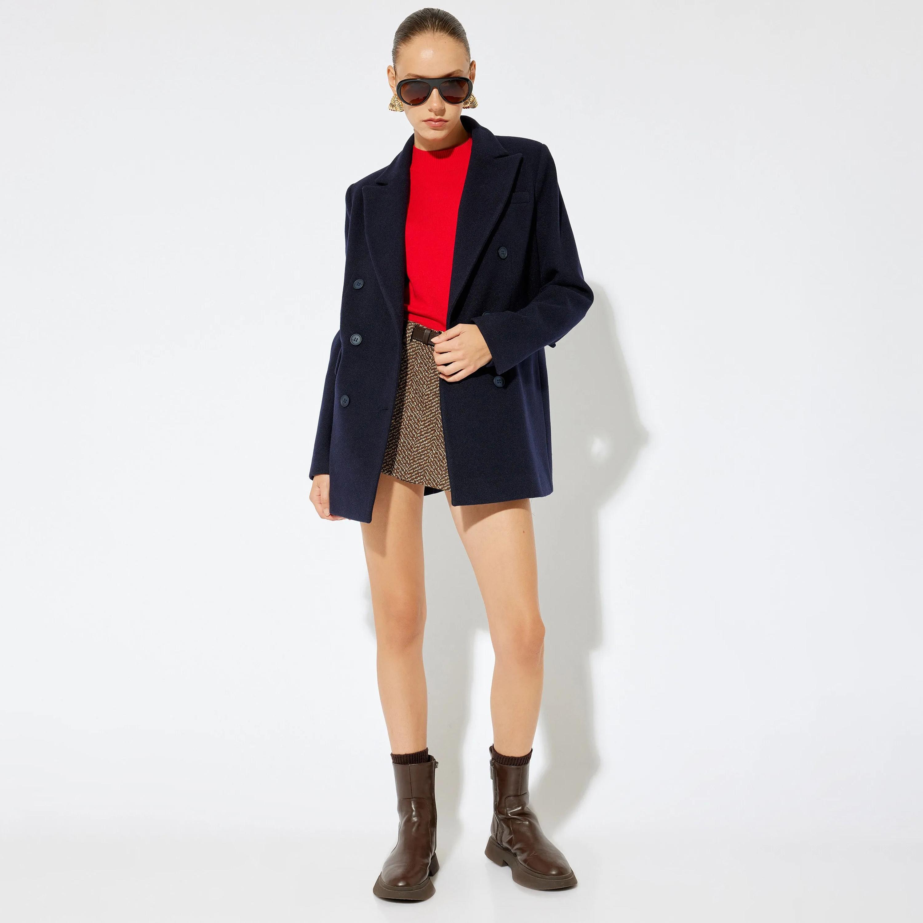 KOTON Blue Lapel collar Women's Double Breasted Coat-women-clothing-coatsandjackets-coats-image-2