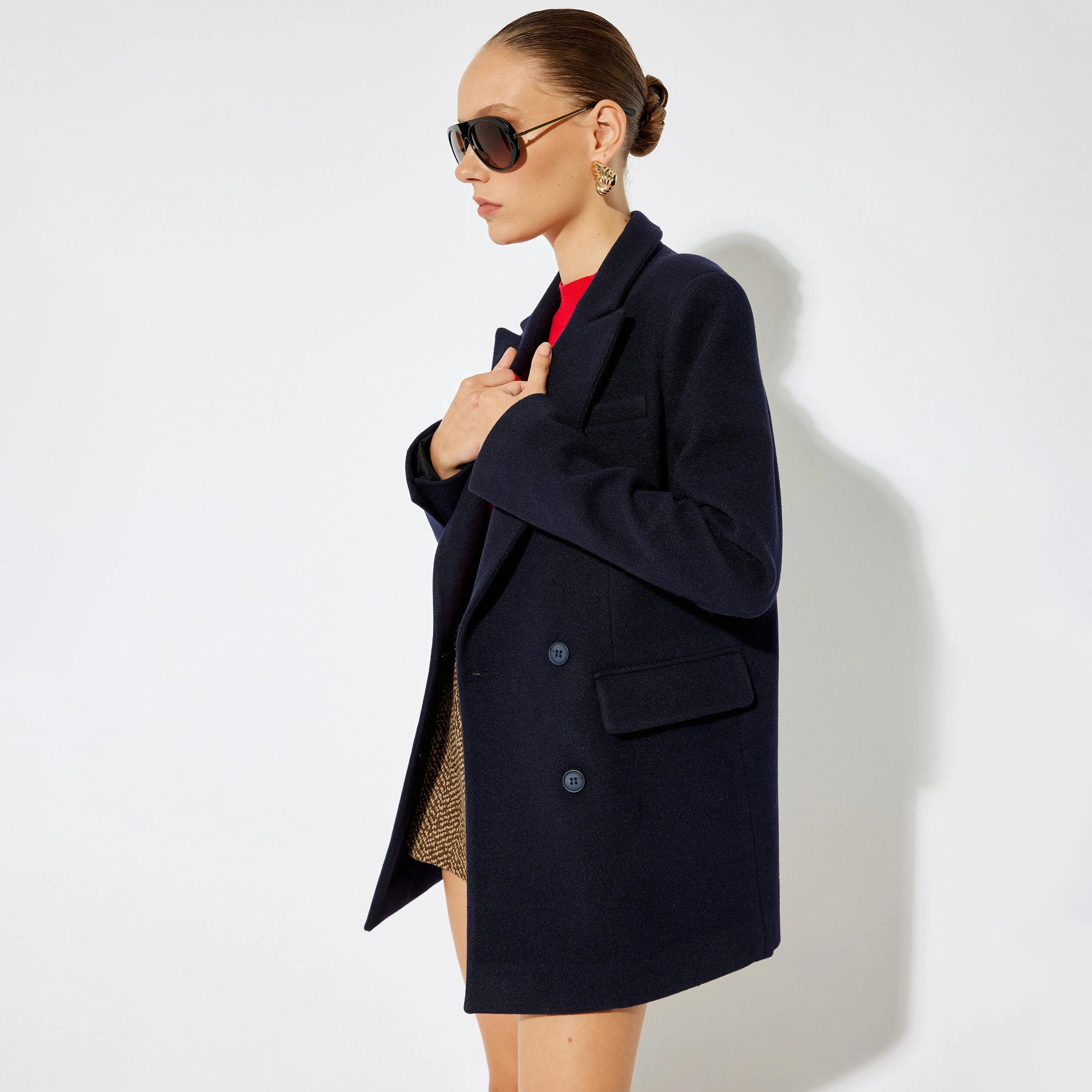 KOTON Blue Lapel collar Women's Double Breasted Coat-women-clothing-coatsandjackets-coats-image-4