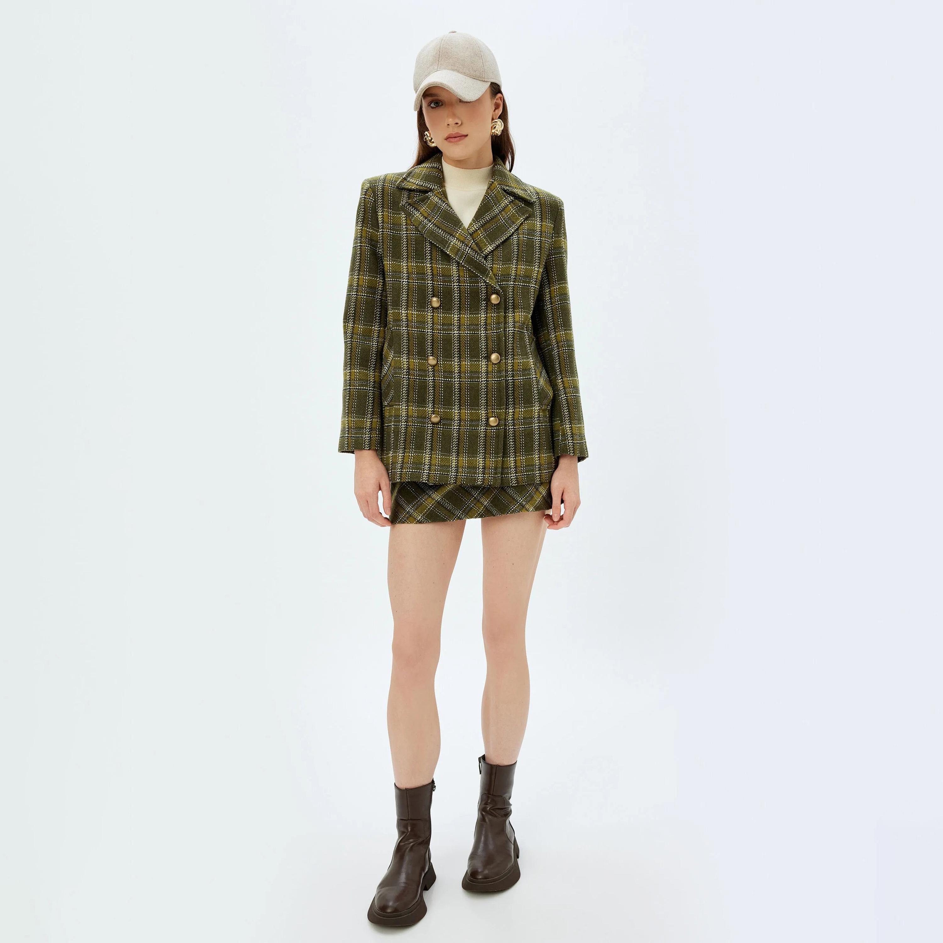 KOTON Green Tweed Lapel collar Women's Double Breasted Coat-women-clothing-coatsandjackets-coats-image-2