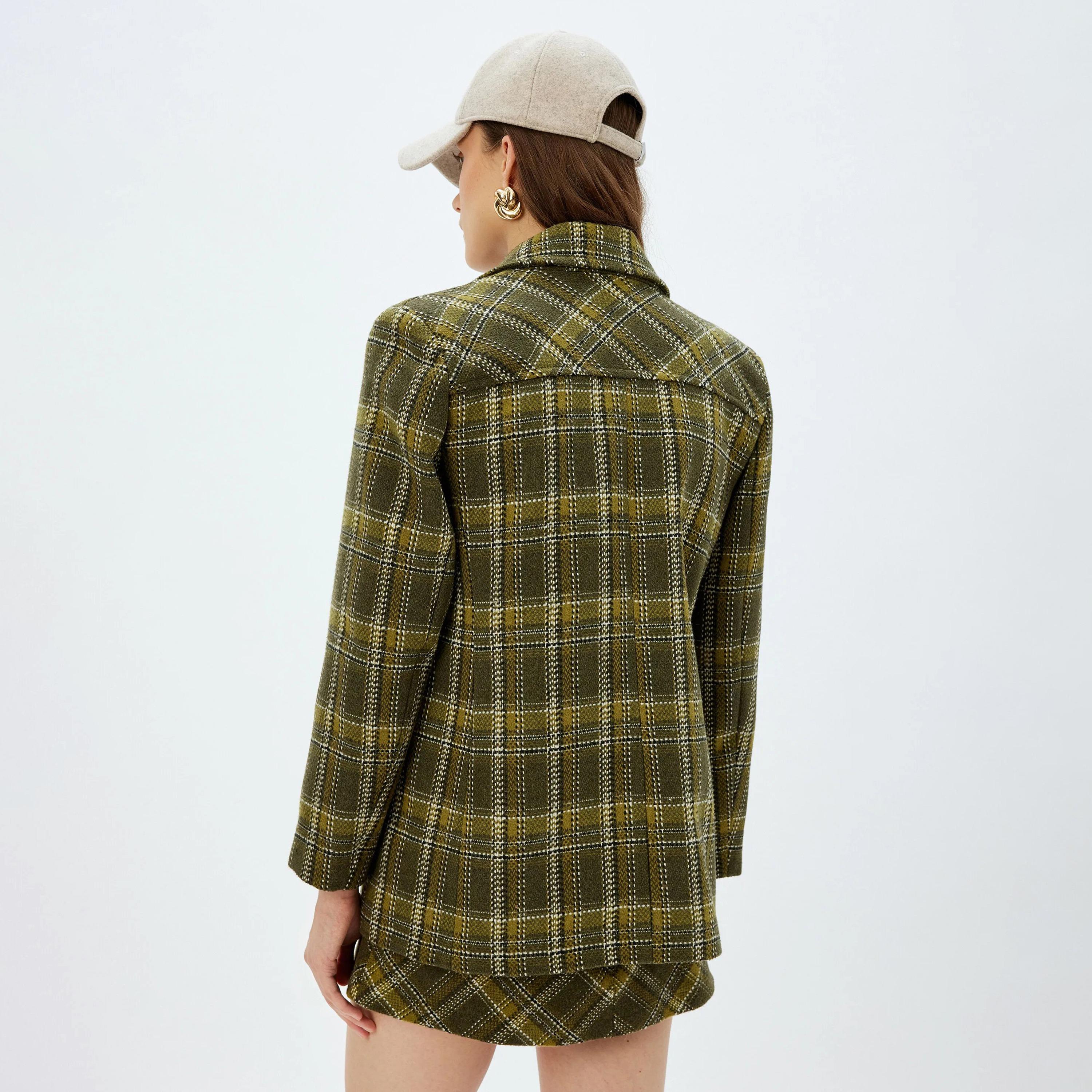 KOTON Green Tweed Lapel collar Women's Double Breasted Coat-women-clothing-coatsandjackets-coats-image-3