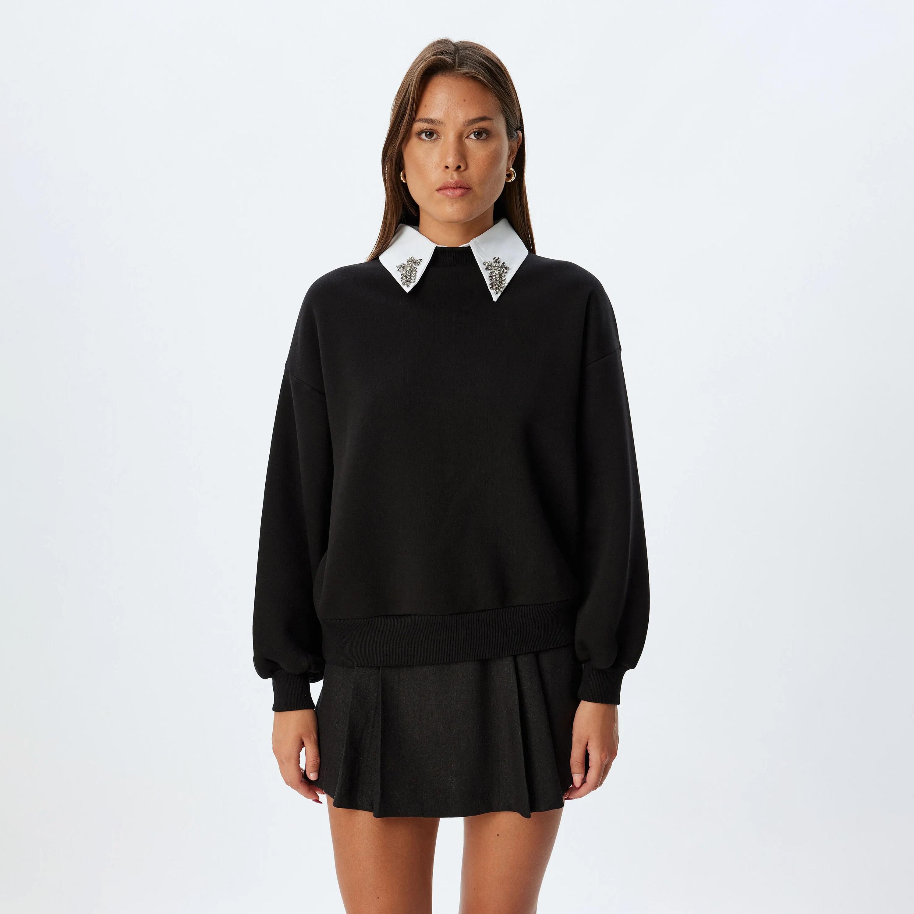 KOTON Black Dropped Sleeves Women's Sweatshirt-women-clothing-hoodiesandsweatshirts-sweatshirts-image-1