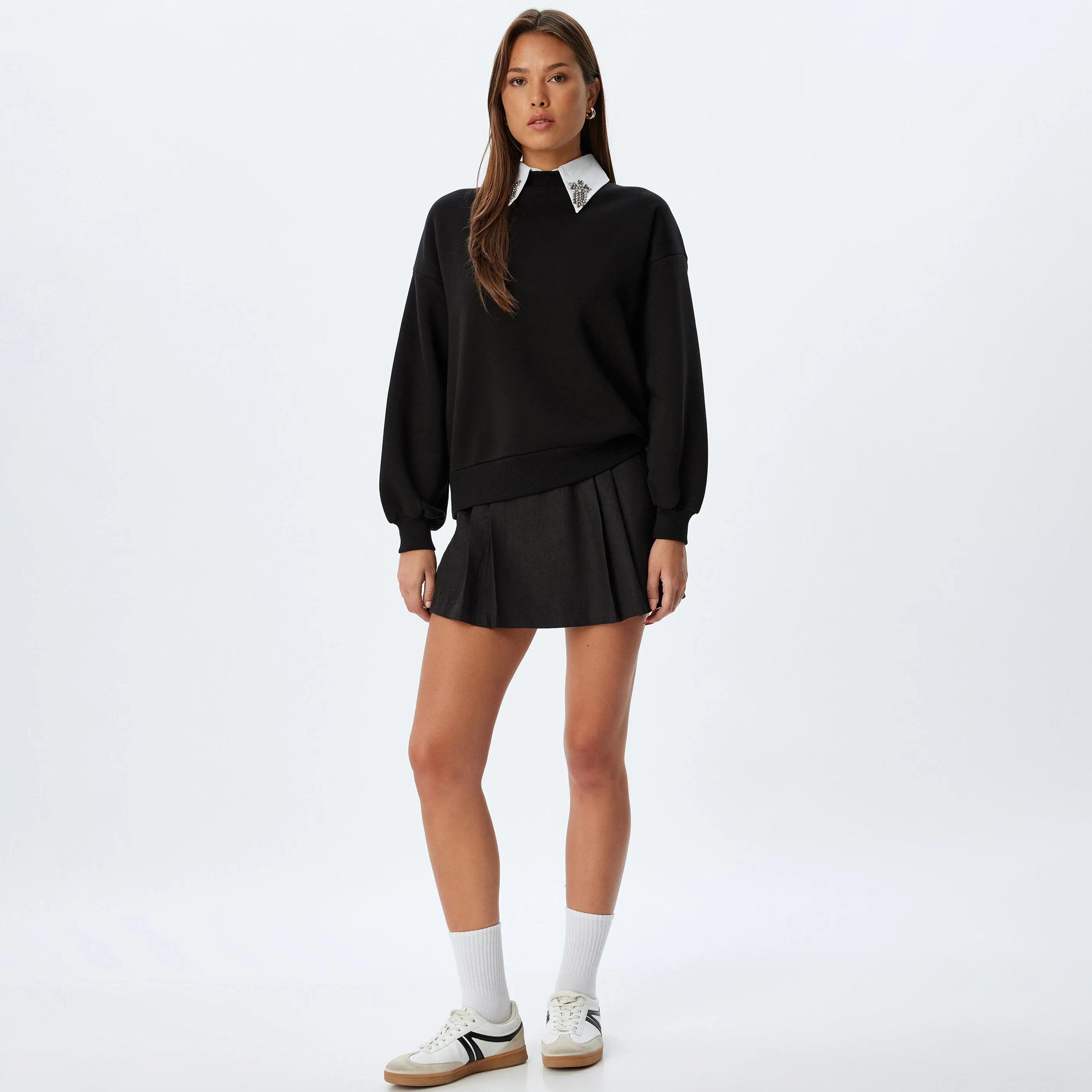 KOTON Black Dropped Sleeves Women's Sweatshirt-women-clothing-hoodiesandsweatshirts-sweatshirts-image-2