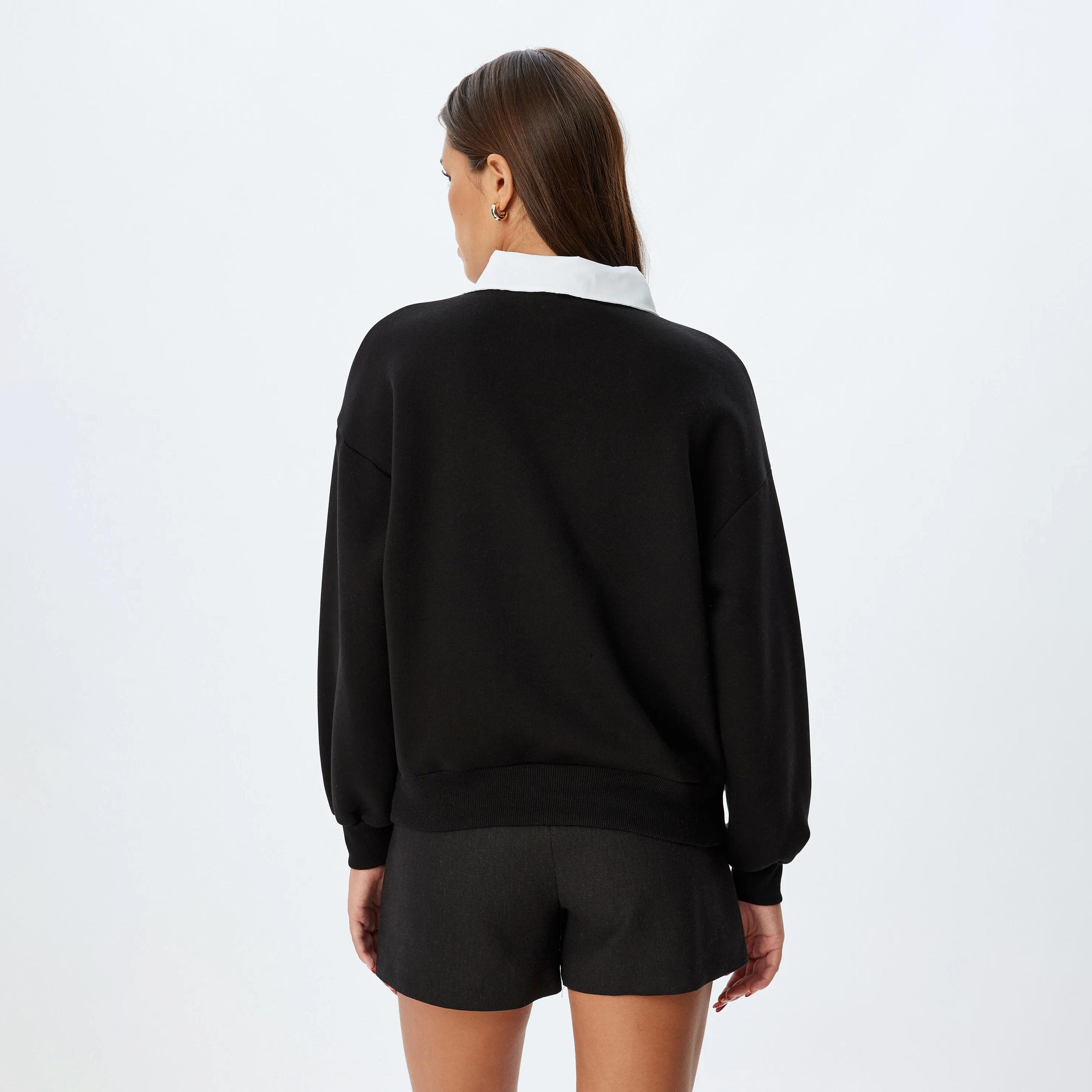 KOTON Black Dropped Sleeves Women's Sweatshirt-women-clothing-hoodiesandsweatshirts-sweatshirts-image-3