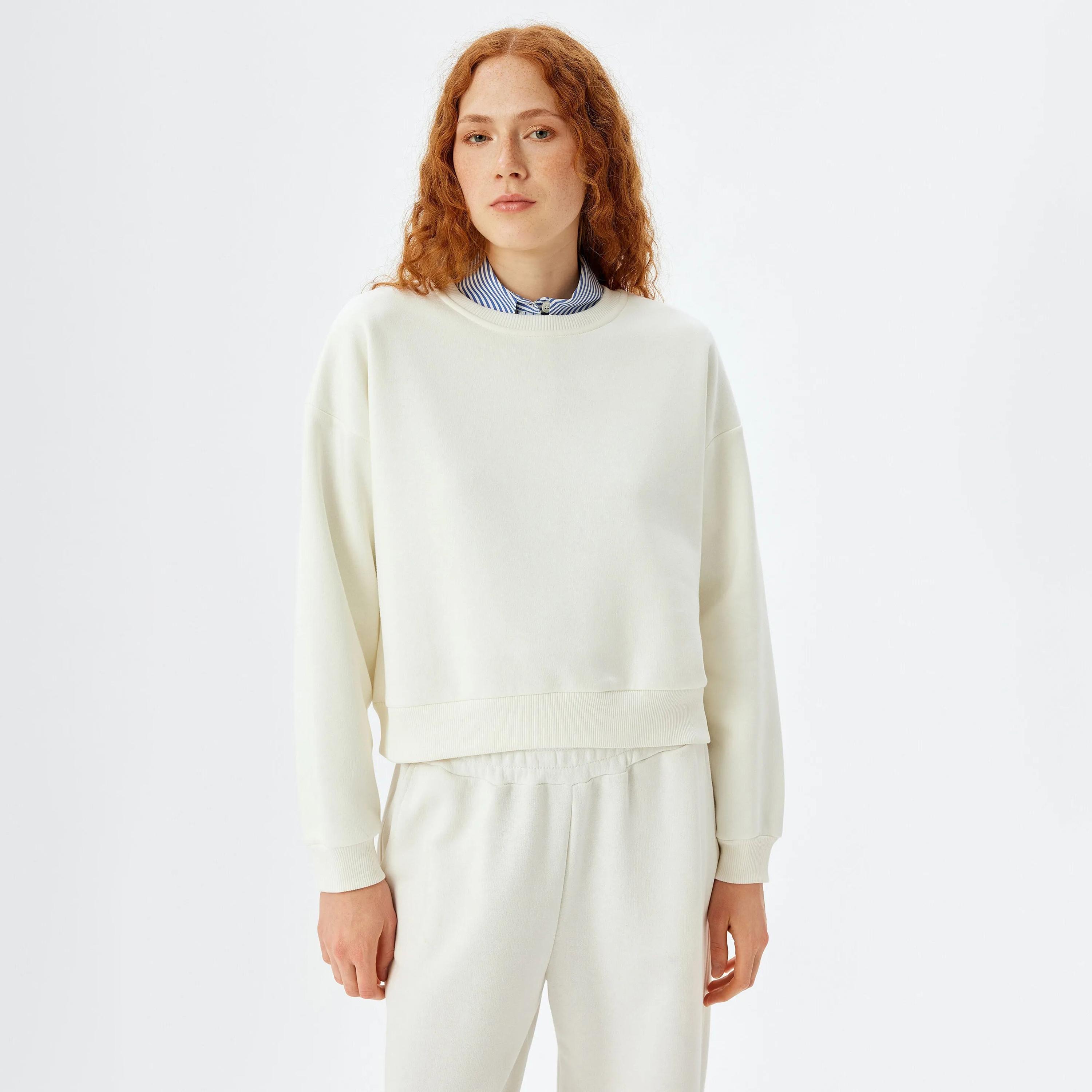 KOTON White Dropped Sleeves Women's Sweatshirt-women-clothing-hoodiesandsweatshirts-sweatshirts-image-1