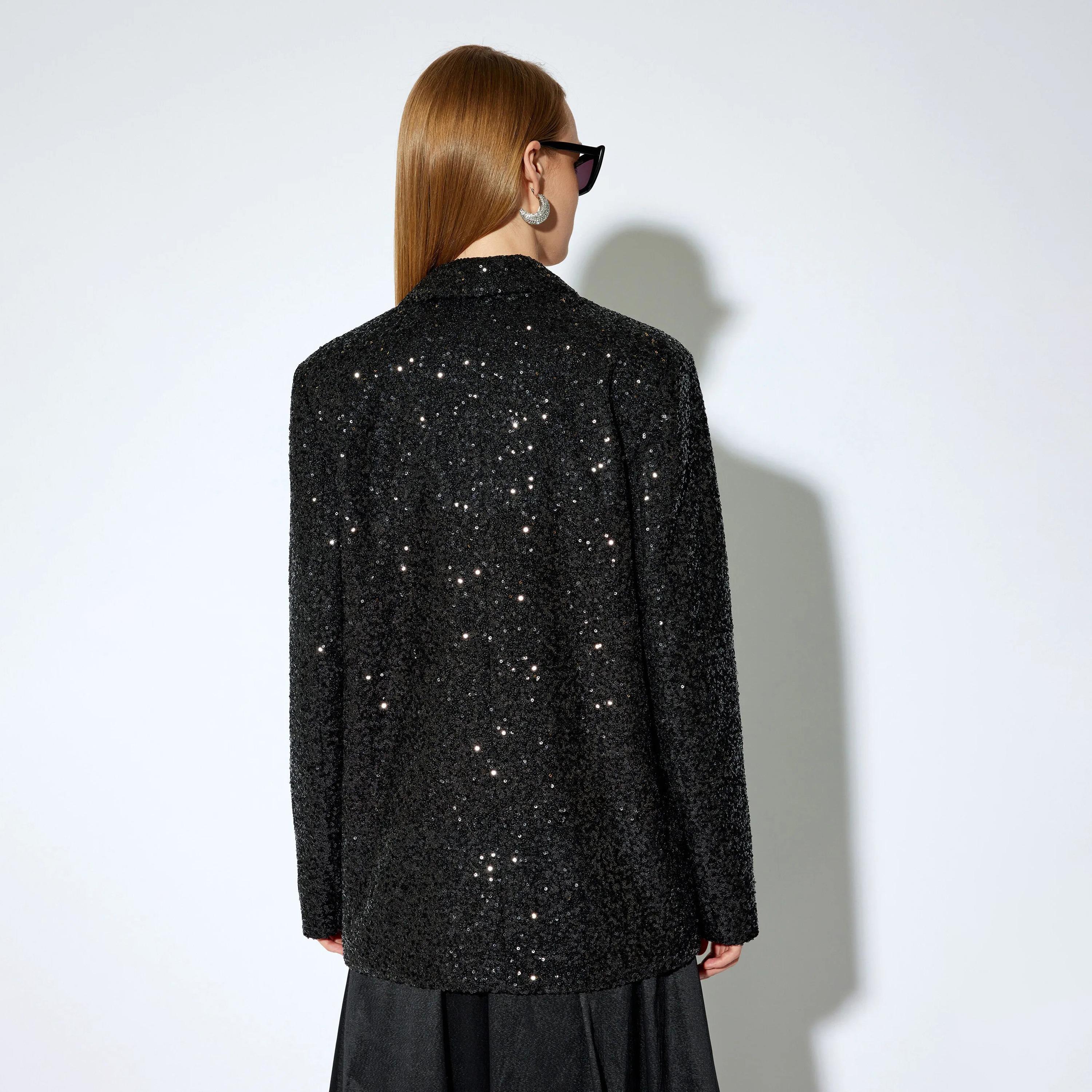 KOTON Black Sequined Lapel collar Women's Double Breasted Blazer-women-clothing-coatsandjackets-blazers-image-3