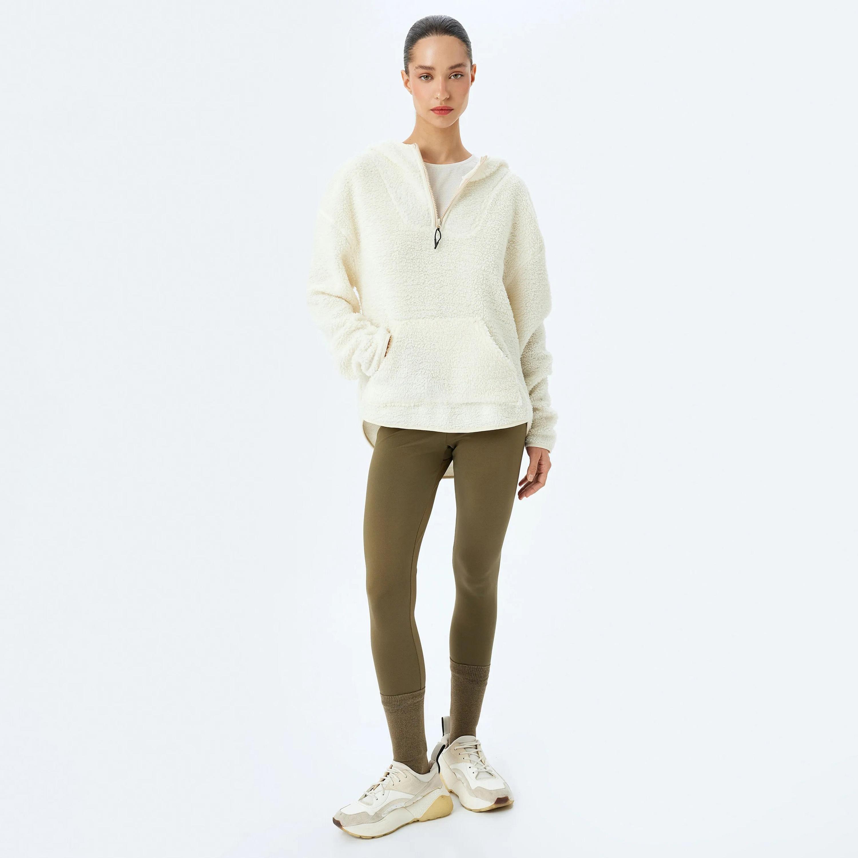 KOTON White Textured Hooded Neck Dropped Sleeves Women's Sweatshirt-women-clothing-hoodiesandsweatshirts-sweatshirts-image-2