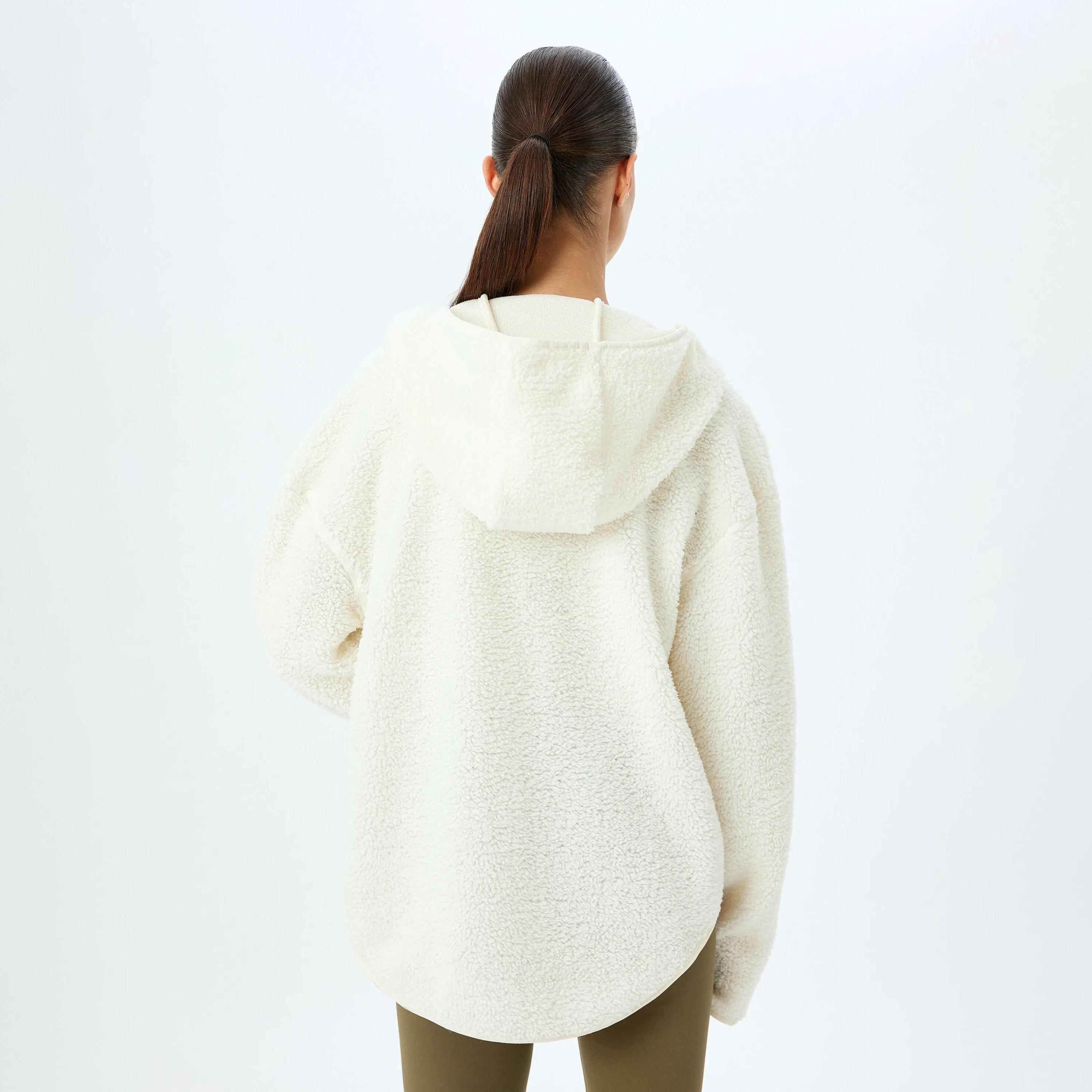 KOTON White Textured Hooded Neck Dropped Sleeves Women's Sweatshirt-women-clothing-hoodiesandsweatshirts-sweatshirts-image-3