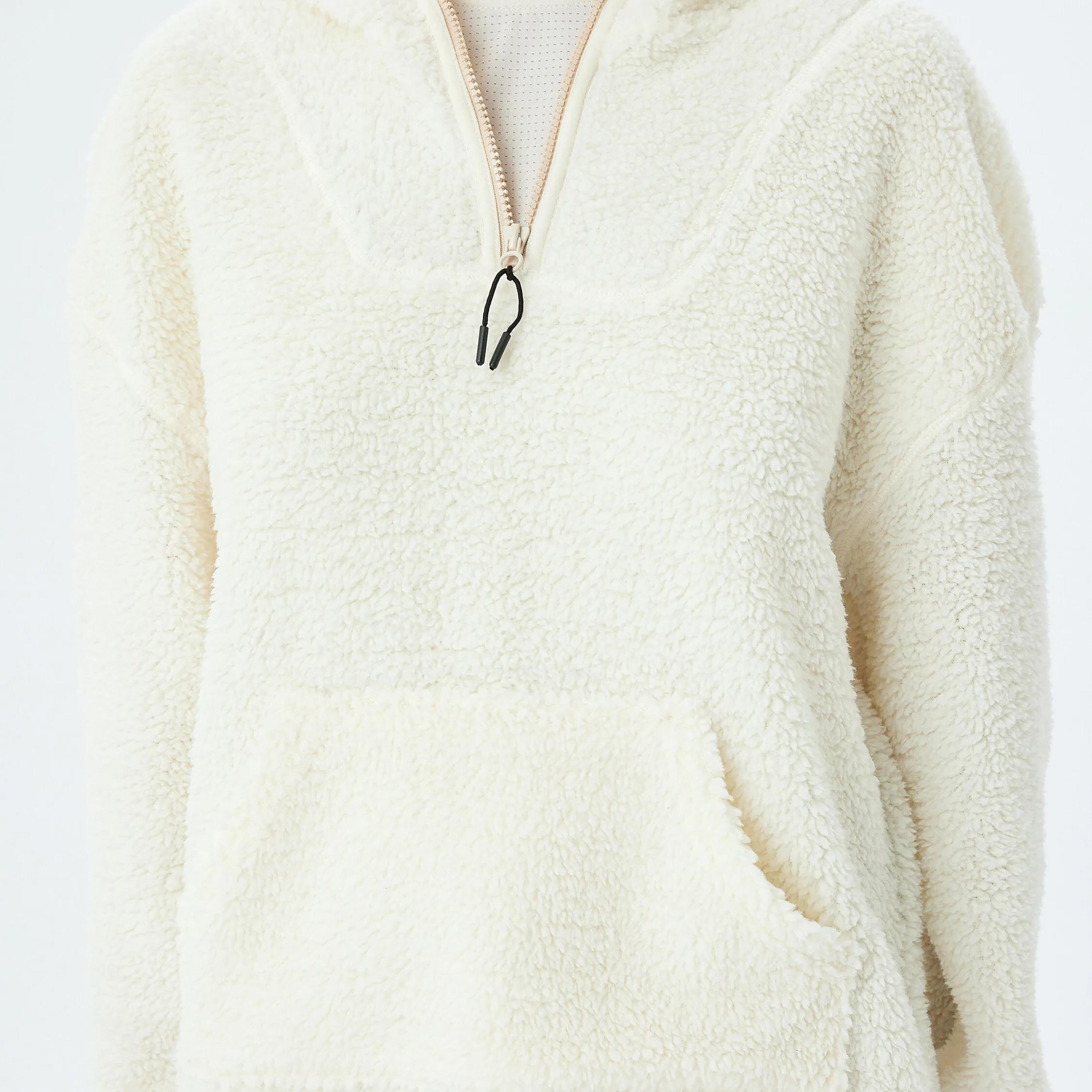 KOTON White Textured Hooded Neck Dropped Sleeves Women's Sweatshirt-women-clothing-hoodiesandsweatshirts-sweatshirts-image-4
