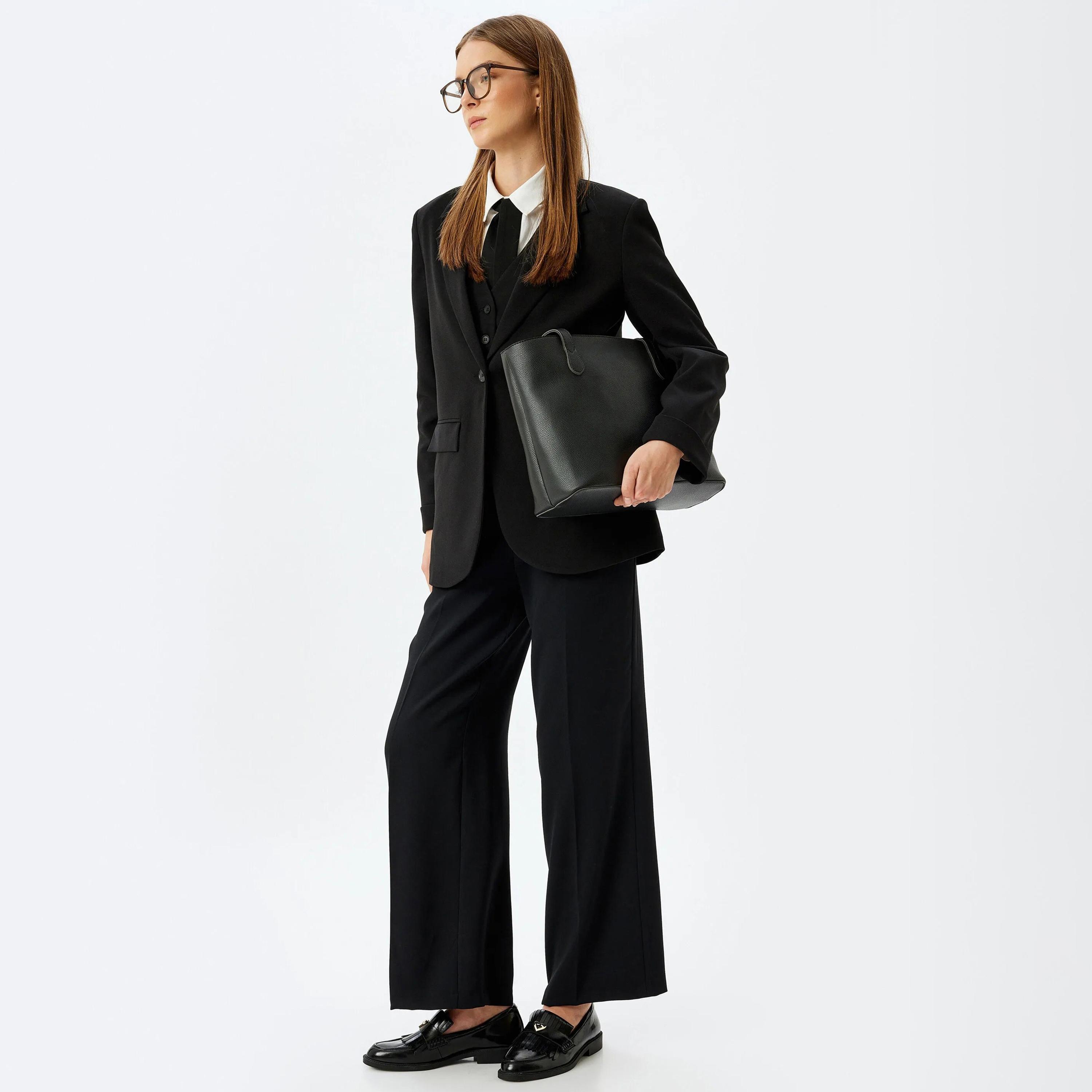بليزر نسائي أسود اللون ذو ياقة صدر واحدة من كوتون-women-clothing-coatsandjackets-blazers-image-38