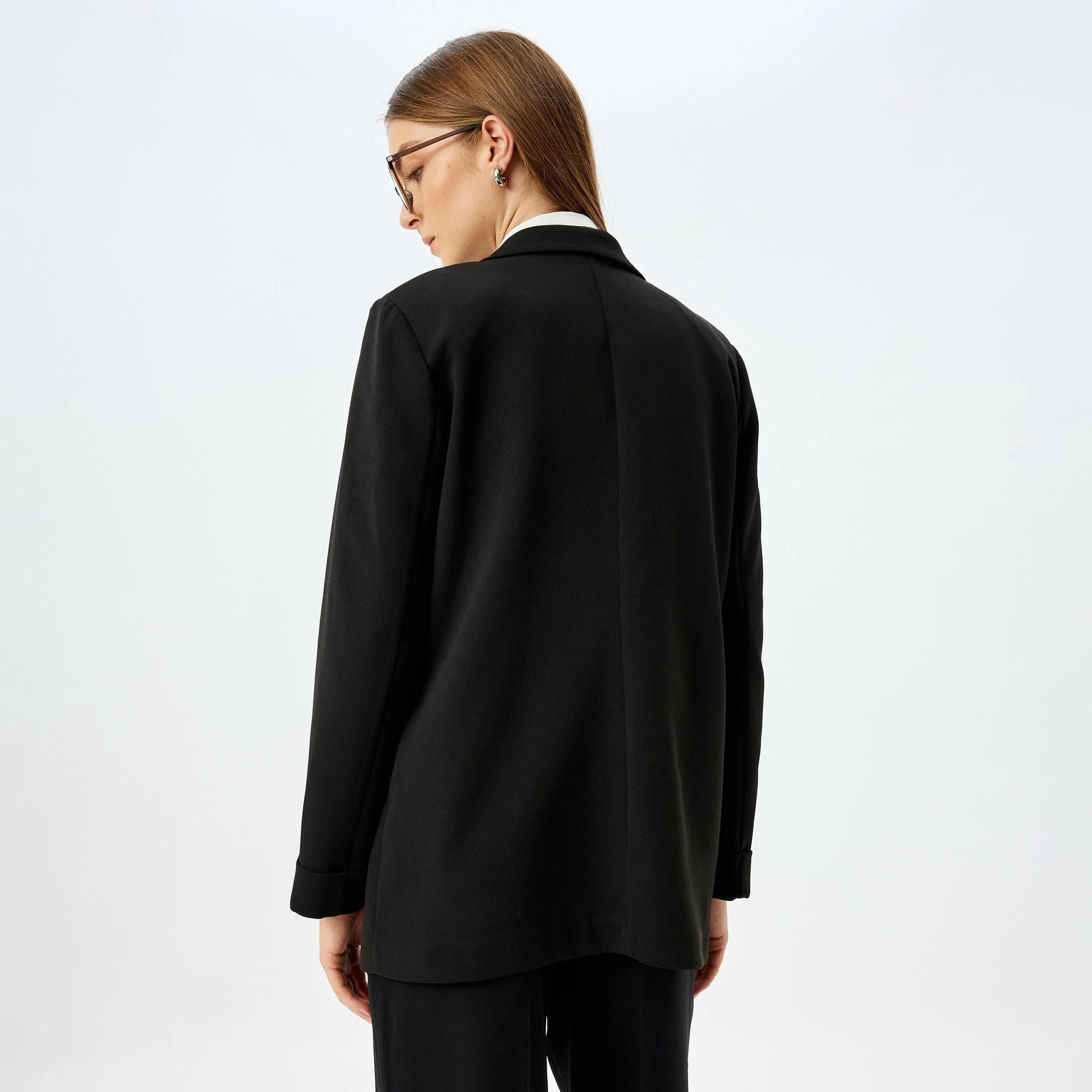 بليزر نسائي أسود اللون ذو ياقة صدر واحدة من كوتون-women-clothing-coatsandjackets-blazers-image-39