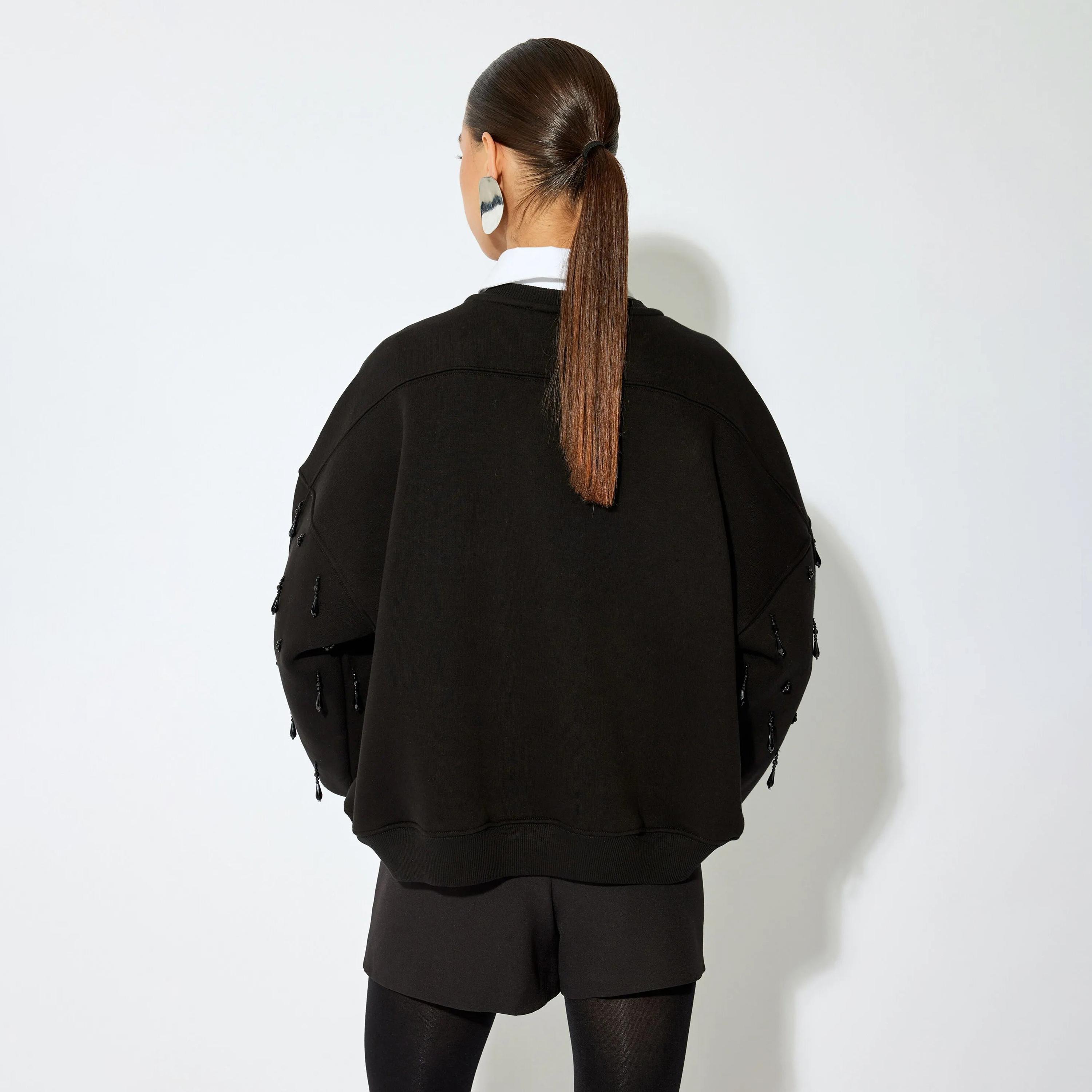 KOTON Black Crystal Detailed Dropped Sleeves Women's Sweatshirt-women-clothing-hoodiesandsweatshirts-sweatshirts-image-3