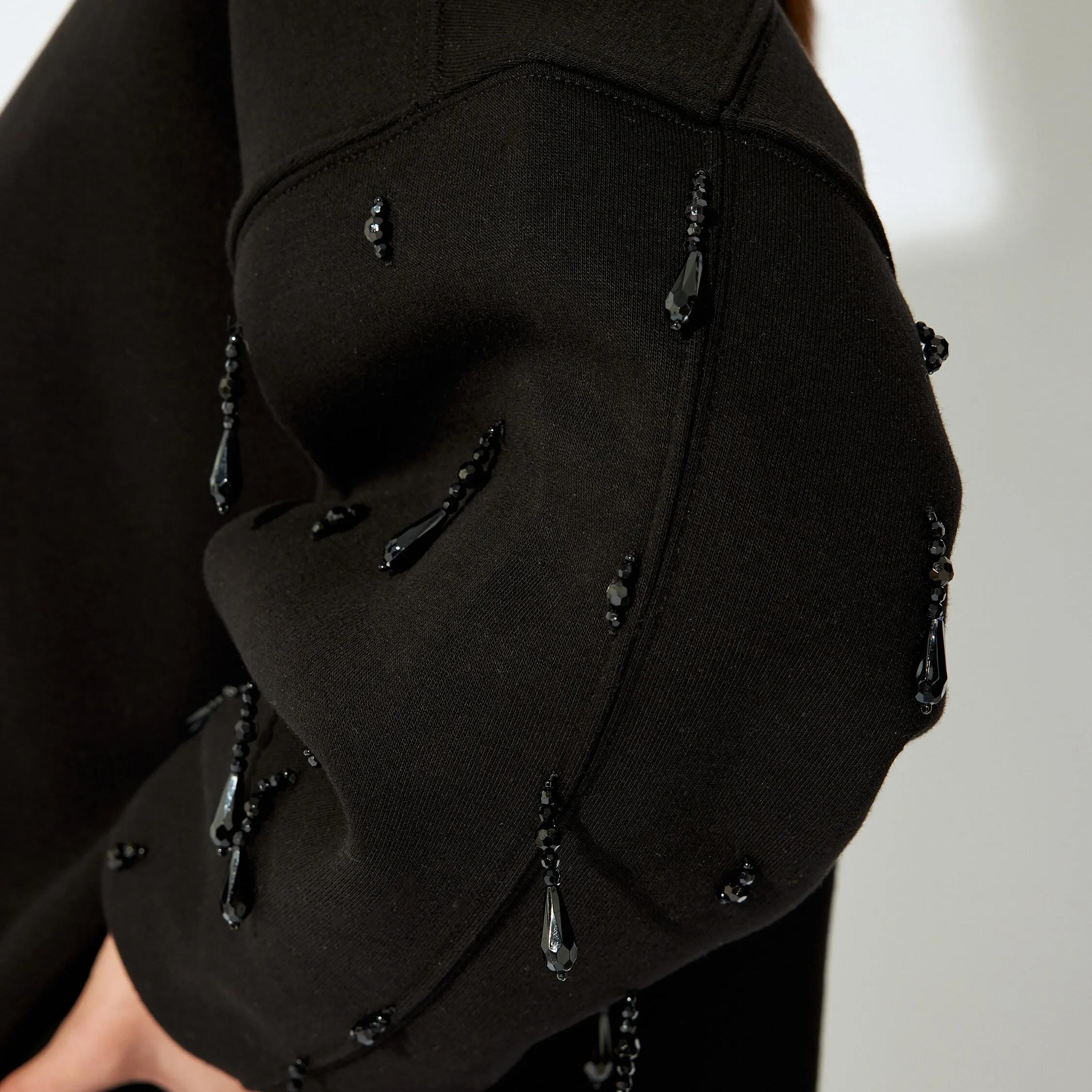 KOTON Black Crystal Detailed Dropped Sleeves Women's Sweatshirt-women-clothing-hoodiesandsweatshirts-sweatshirts-image-4