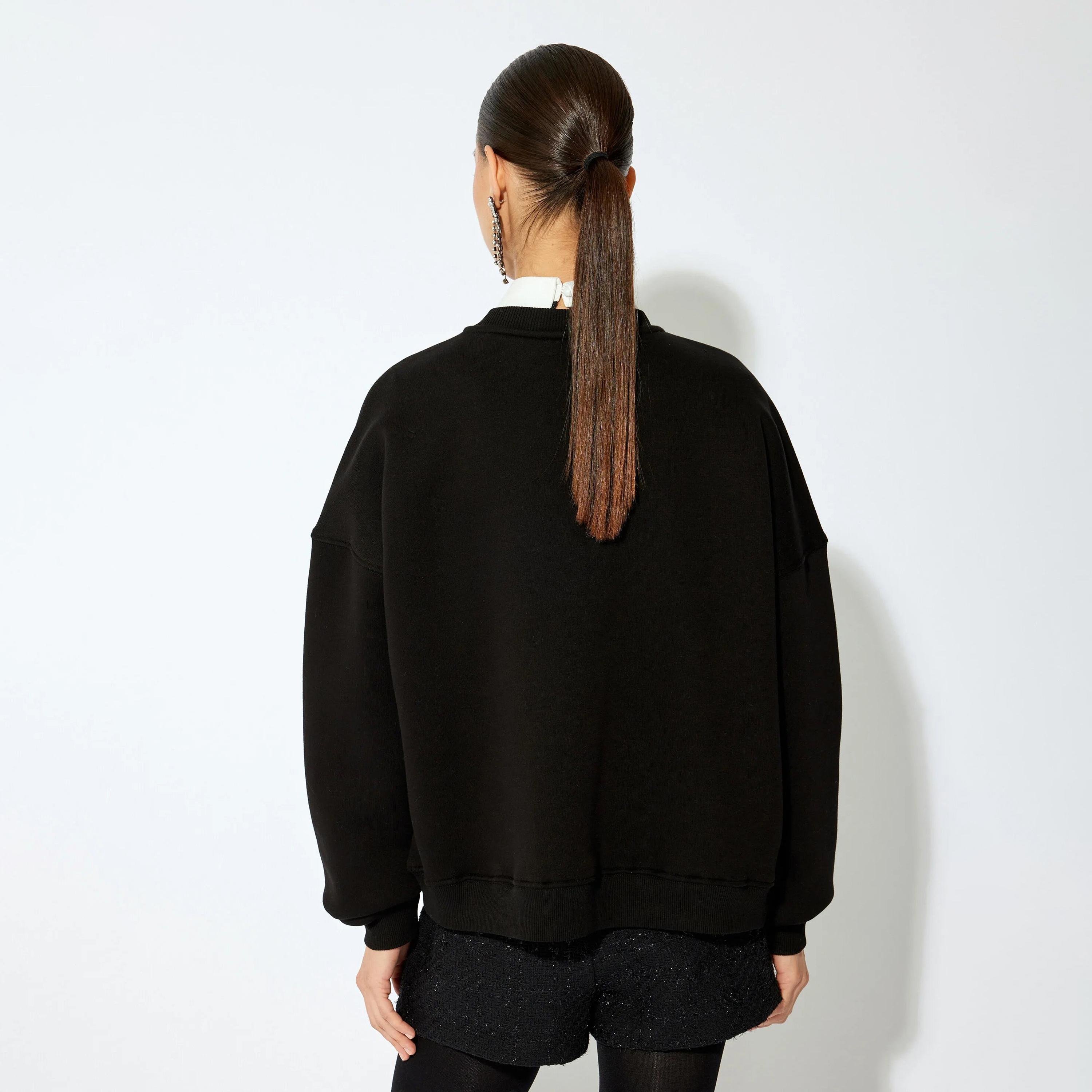 KOTON Black Sequined & Beaded Dropped Sleeves Women's Sweatshirt-women-clothing-hoodiesandsweatshirts-sweatshirts-image-3