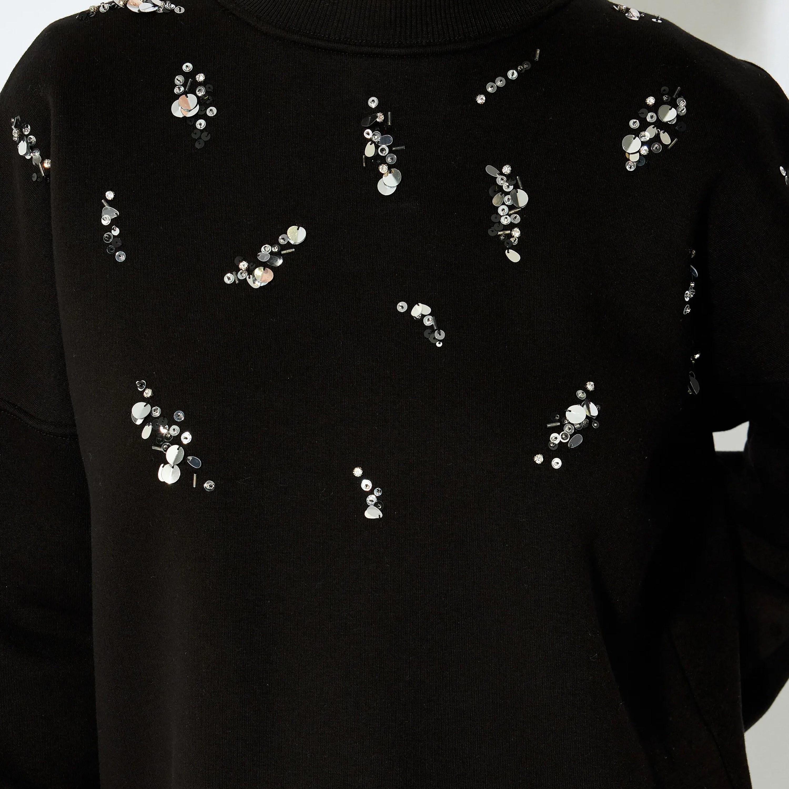 KOTON Black Sequined & Beaded Dropped Sleeves Women's Sweatshirt-women-clothing-hoodiesandsweatshirts-sweatshirts-image-4