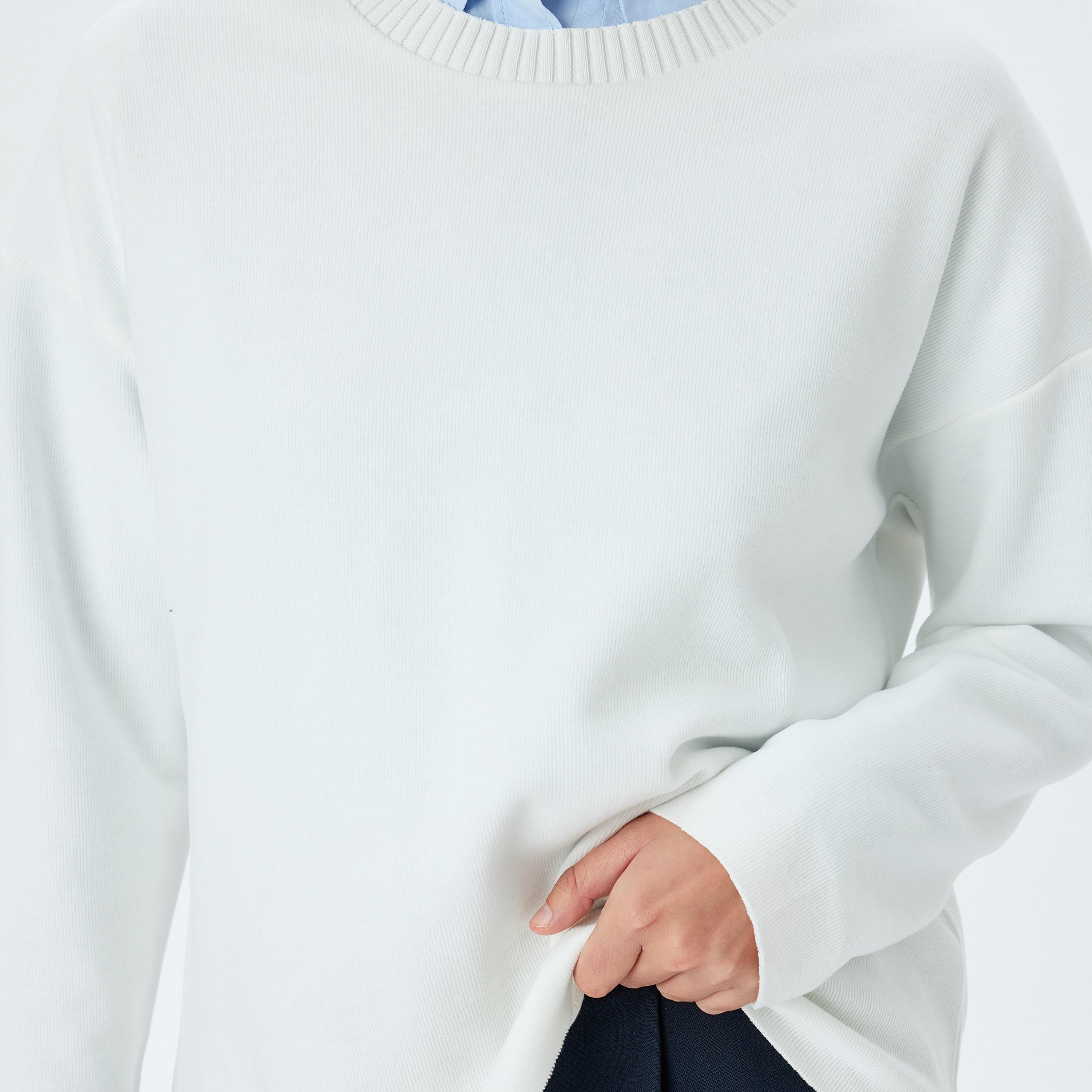 كوتون الأبيض العادي بأكمام دائرية بأكمام منخفضة كنزة نسائية-women-winterwear-hoodiesandsweatshirts-sweatshirts-image-4