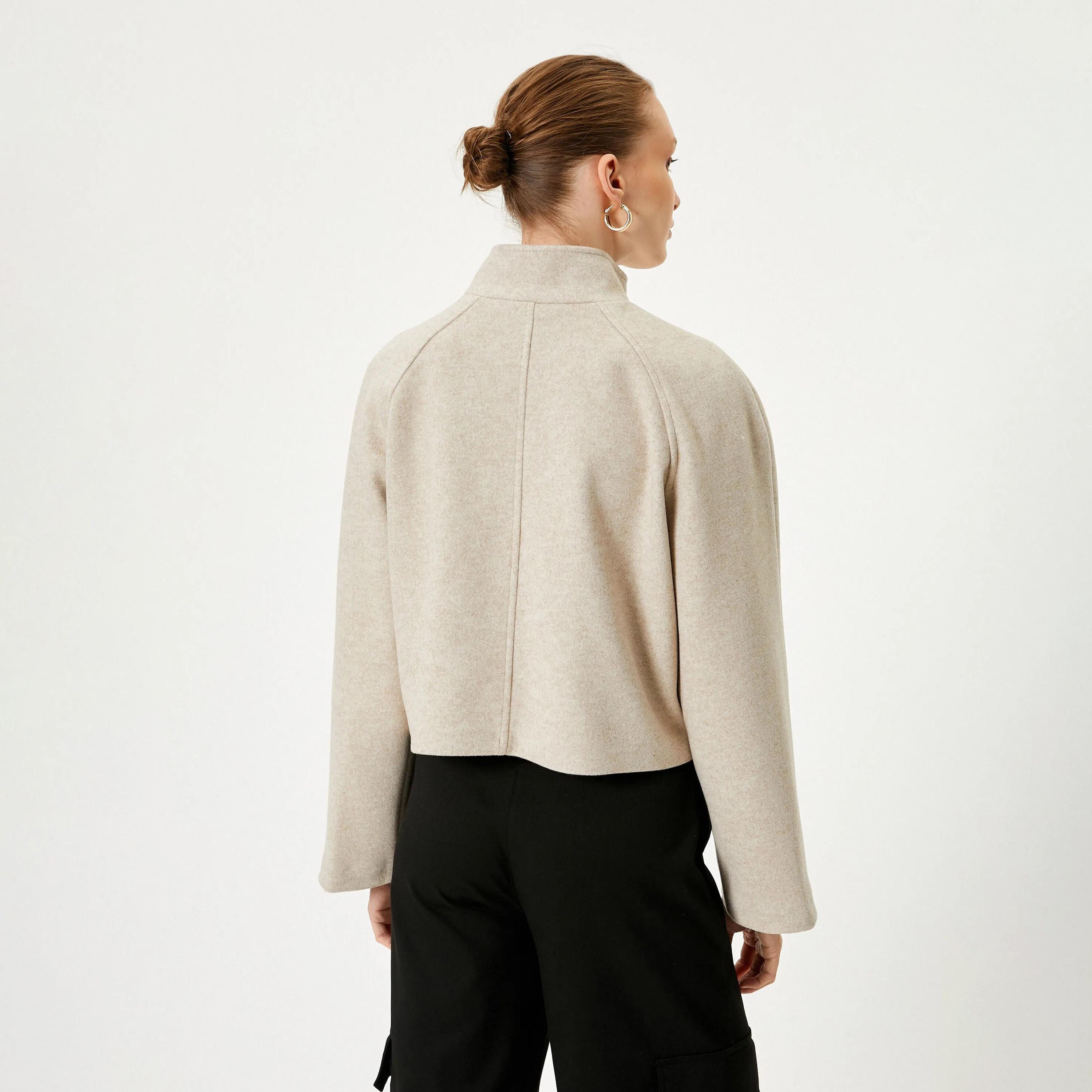 KOTON Beige High Neck Women's Double Breasted Coat-women-winterwear-coatsandjackets-coats-image-3