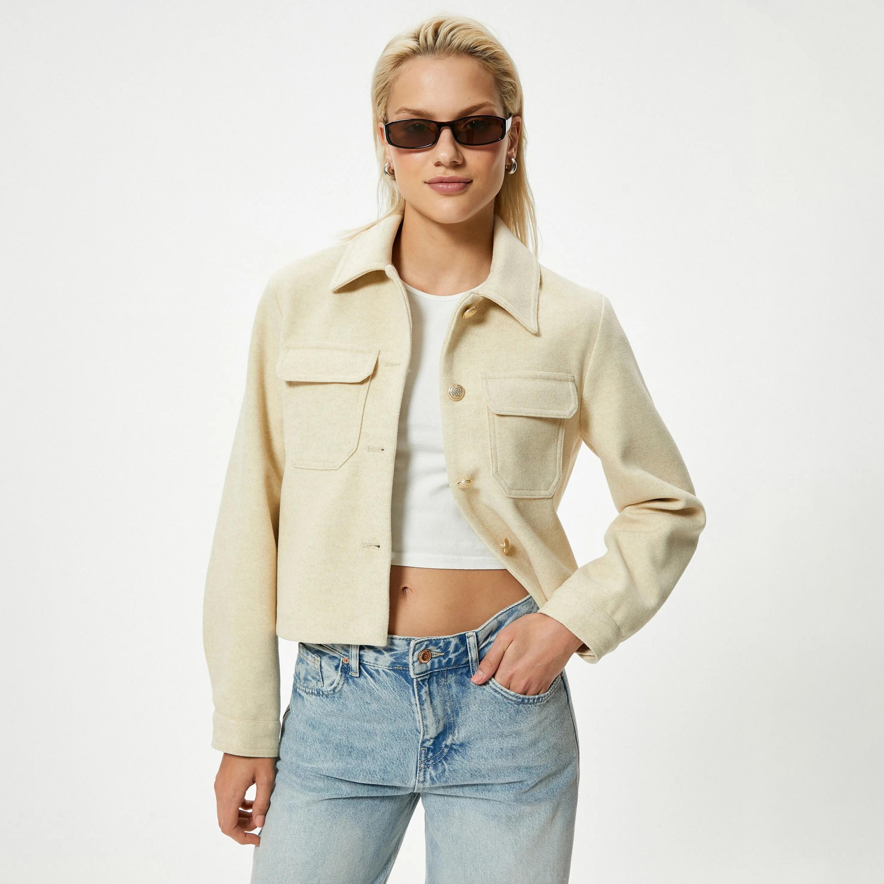 سترة نسائية ذات ياقة باللون البيج من كوتون-women-winterwear-coatsandjackets-jackets-image-4