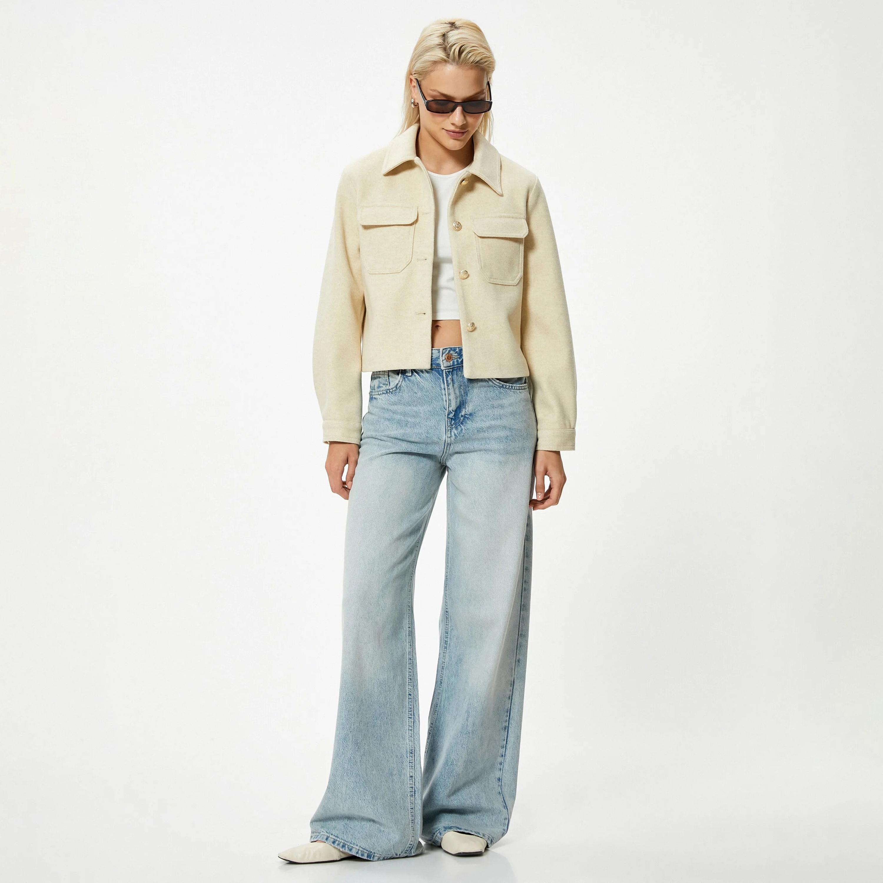 KOTON Beige Collared Women's Jacket-women-winterwear-coatsandjackets-jackets-image-2