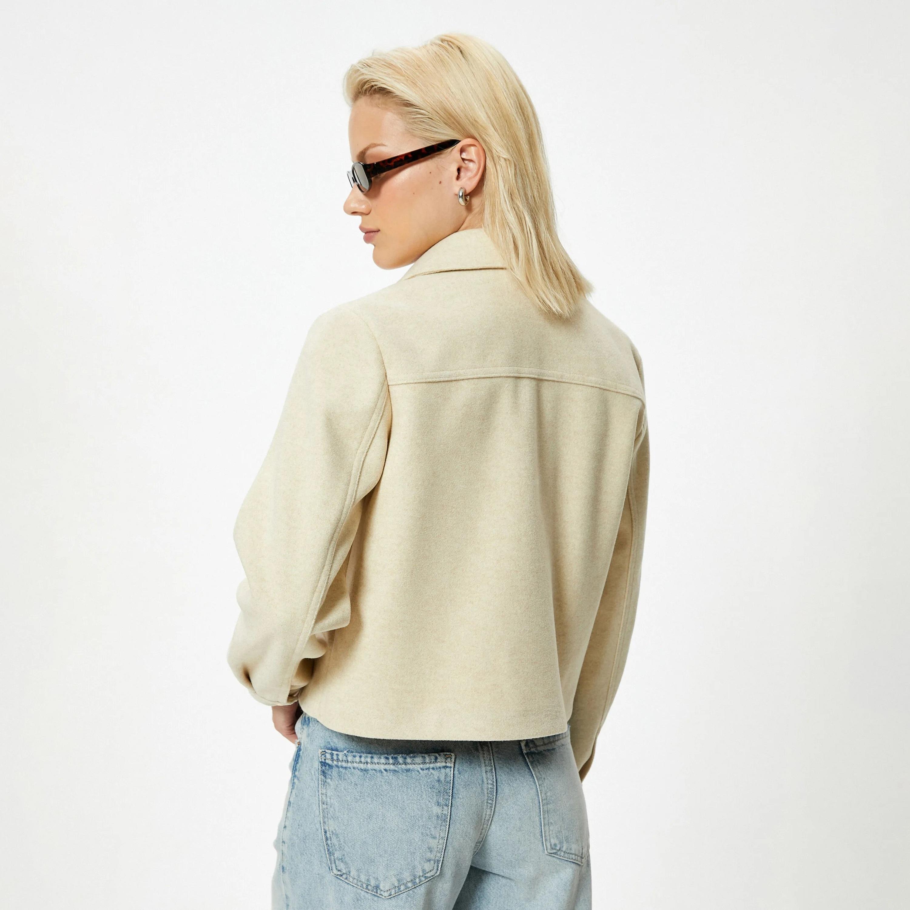 KOTON Beige Collared Women's Jacket-women-winterwear-coatsandjackets-jackets-image-3