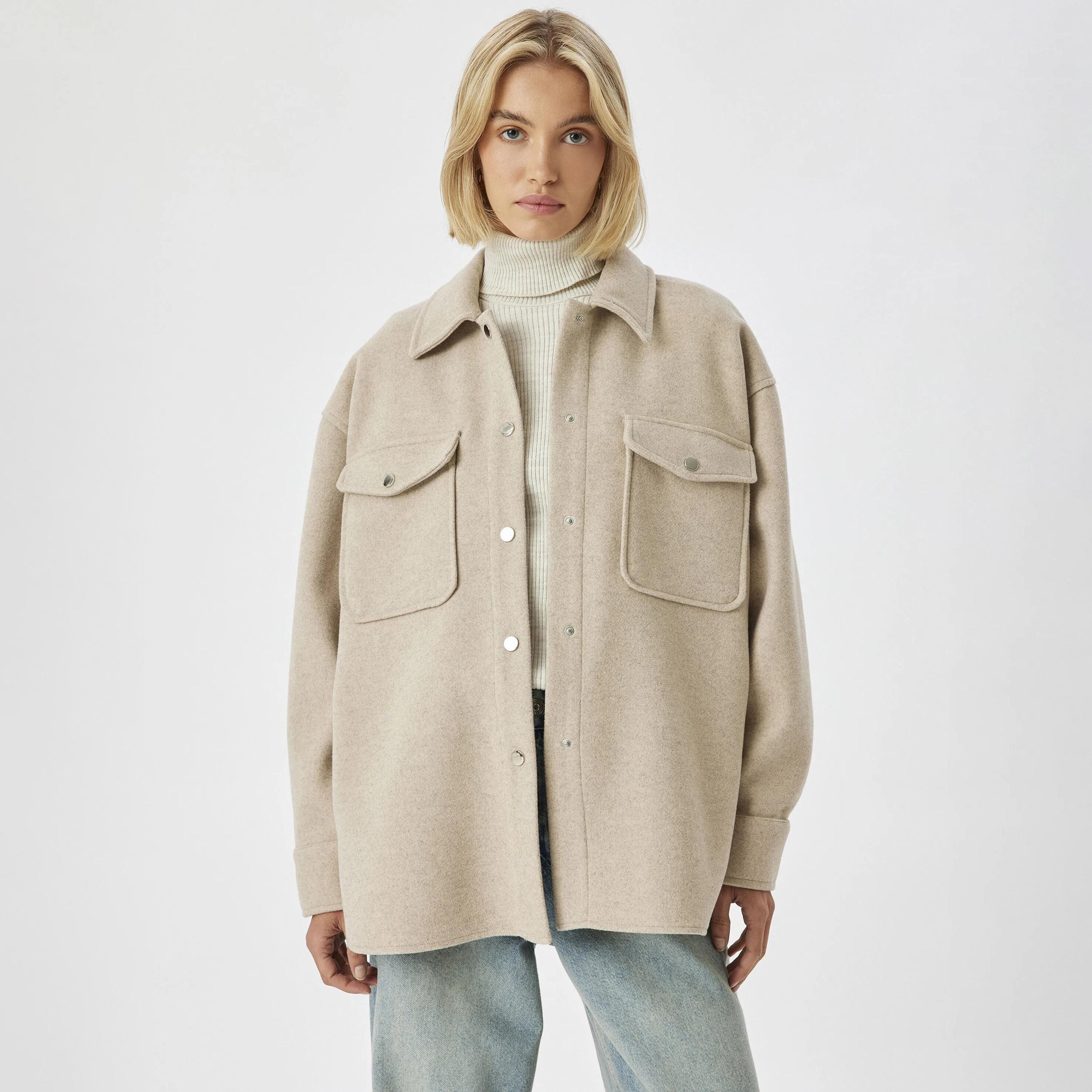 KOTON Beige Collared Women's Shacket-women-winterwear-coatsandjackets-jackets-image-1
