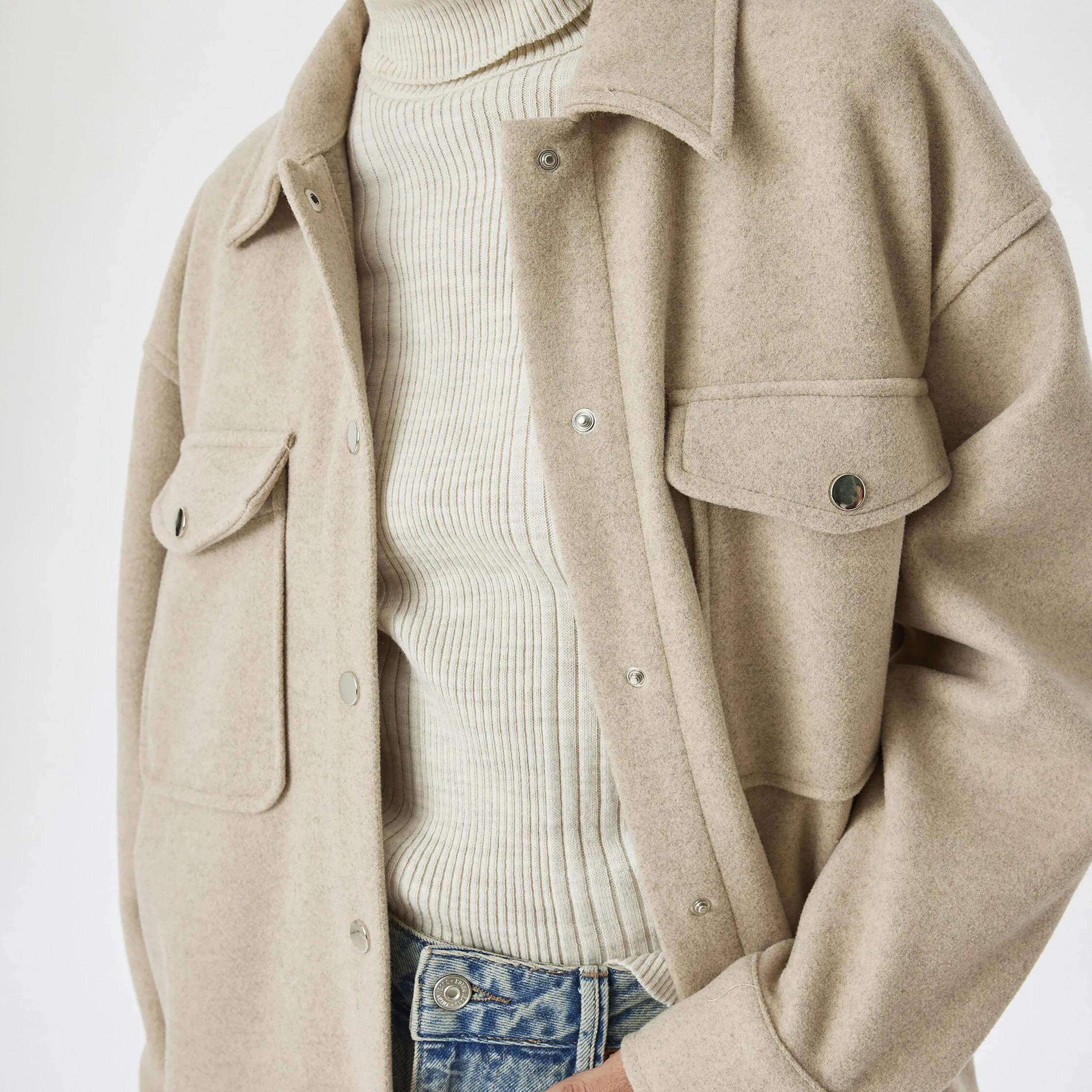 KOTON Beige Collared Women's Shacket-women-winterwear-coatsandjackets-jackets-image-4
