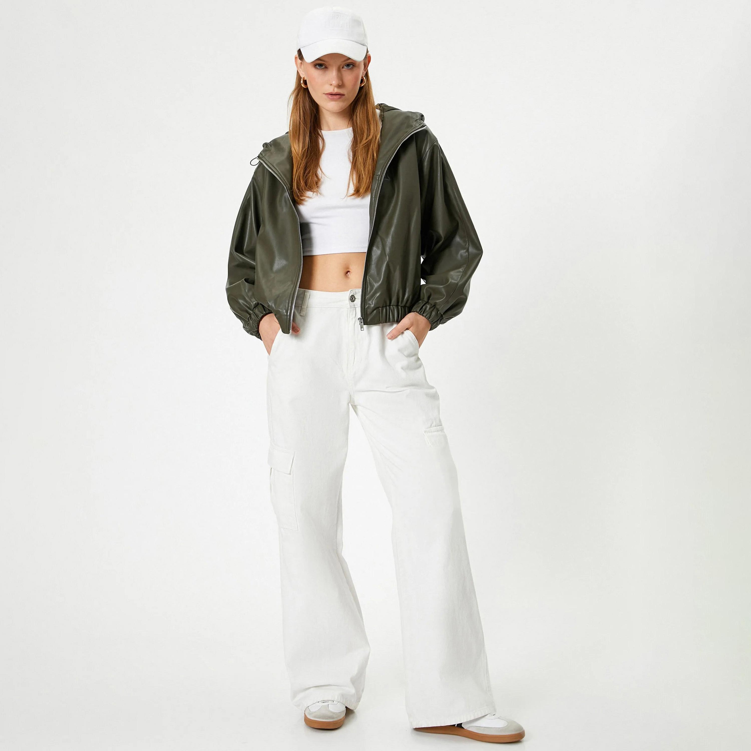 KOTON Green Hooded Neck Women's Jacket-women-clothing-coatsandjackets-jackets-image-2