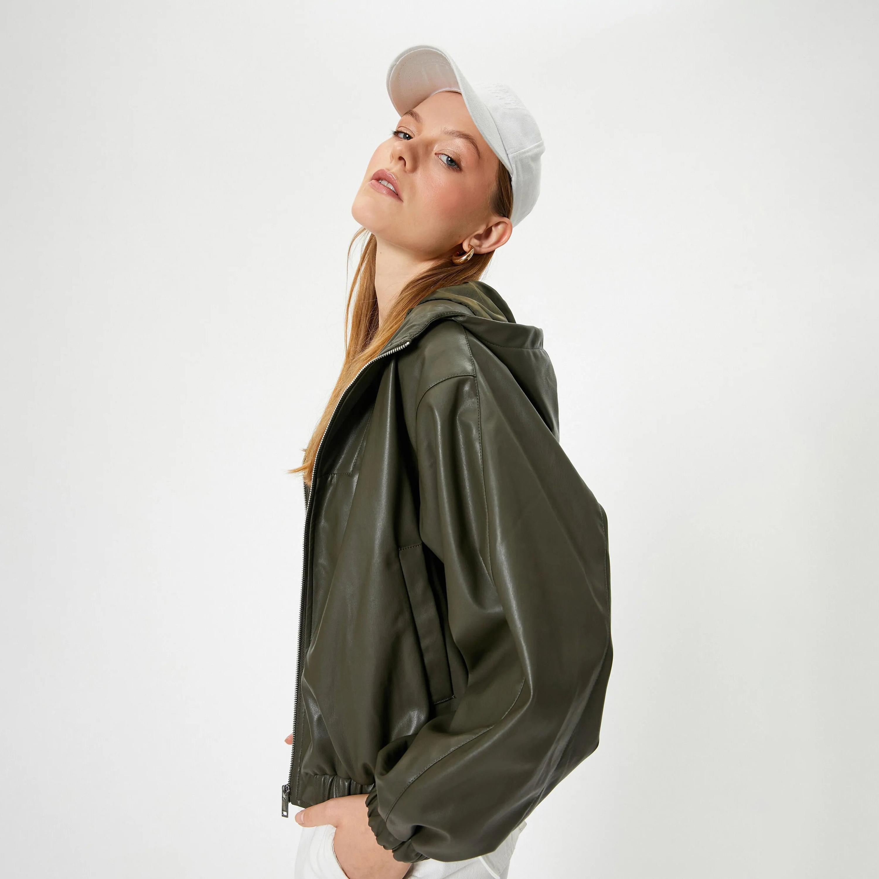 KOTON Green Hooded Neck Women's Jacket-women-clothing-coatsandjackets-jackets-image-3