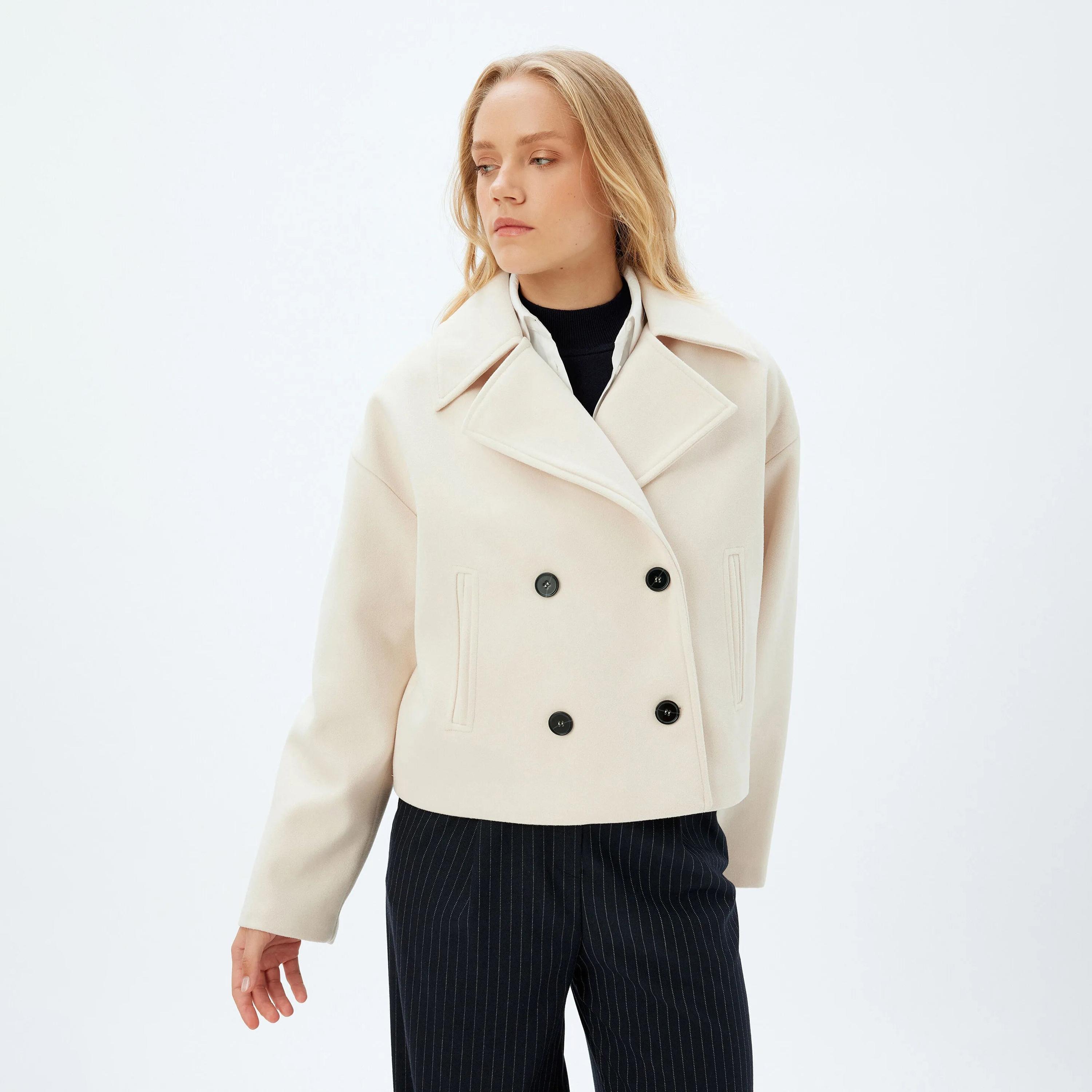 KOTON Beige Lapel collar Women's Double Breasted Coat-women-winterwear-coatsandjackets-coats-image-1