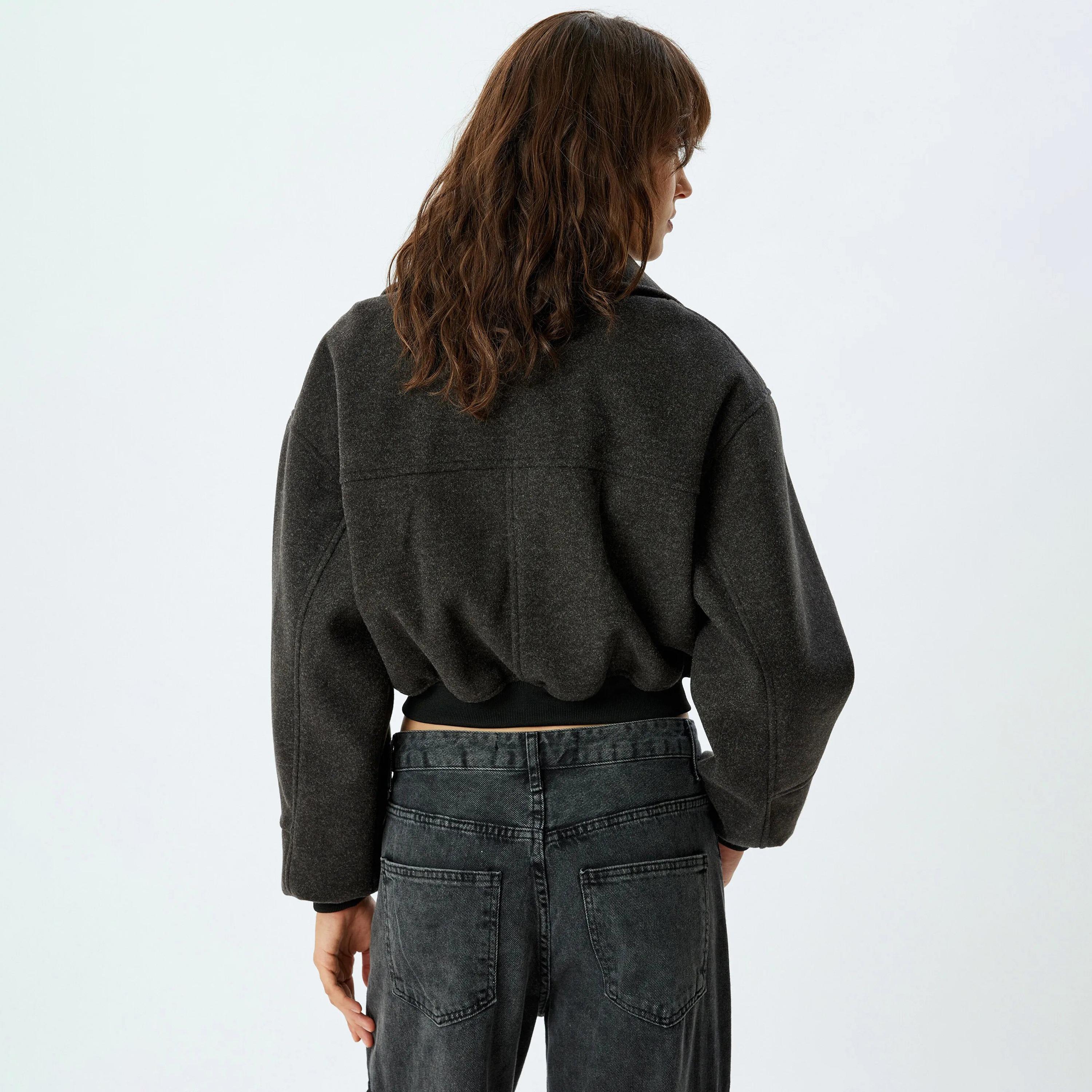 KOTON Grey Collared Women's Jacket-women-winterwear-coatsandjackets-jackets-image-3