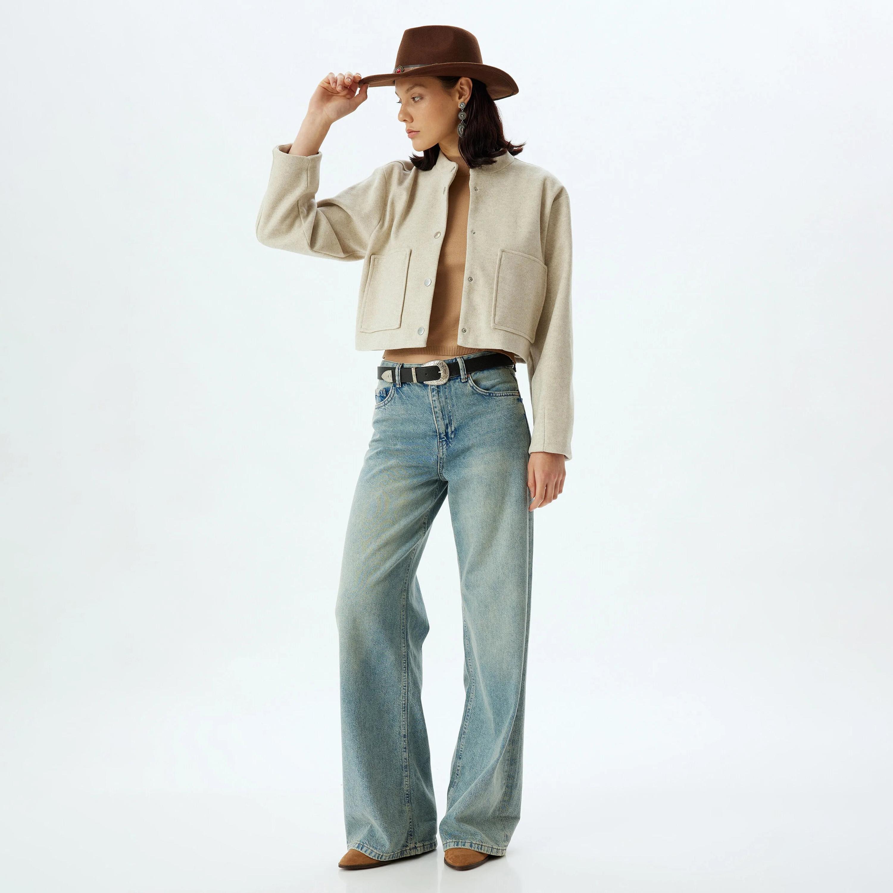 KOTON Beige Mandarin Women's Jacket-women-winterwear-coatsandjackets-jackets-image-2