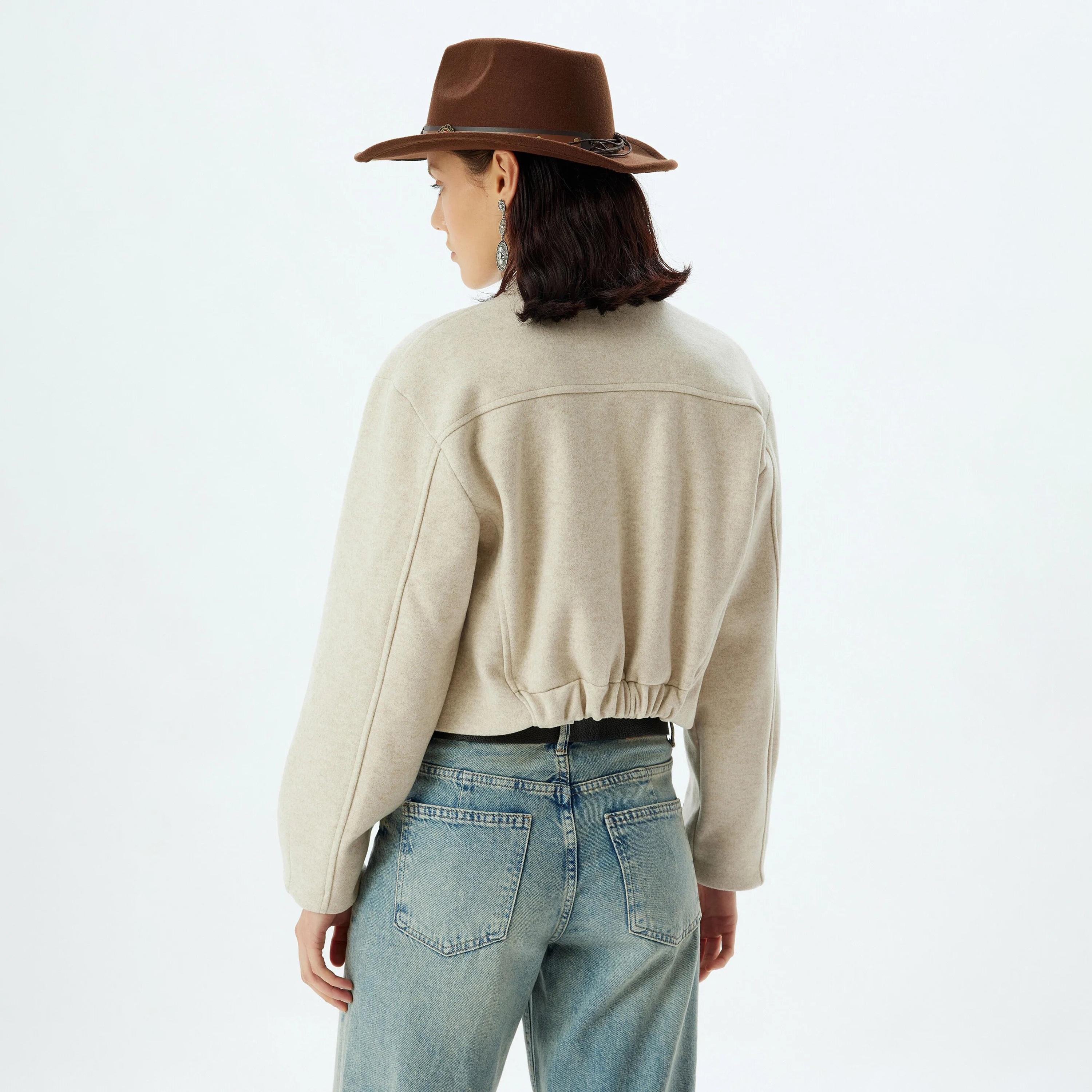 KOTON Beige Mandarin Women's Jacket-women-winterwear-coatsandjackets-jackets-image-3