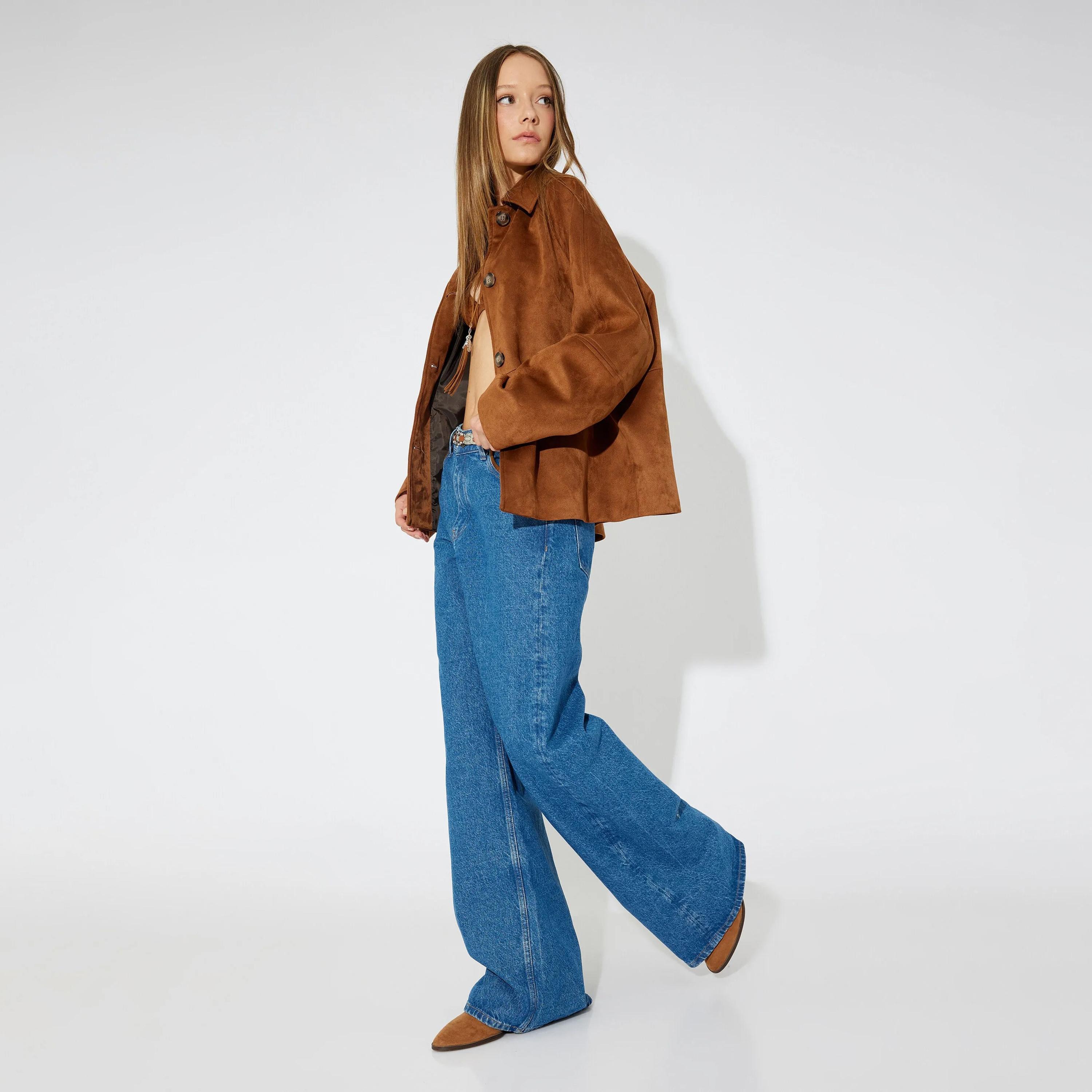 معطف نسائي ذو ياقة بنية اللون من كوتون-women-clothing-coatsandjackets-coats-image-2