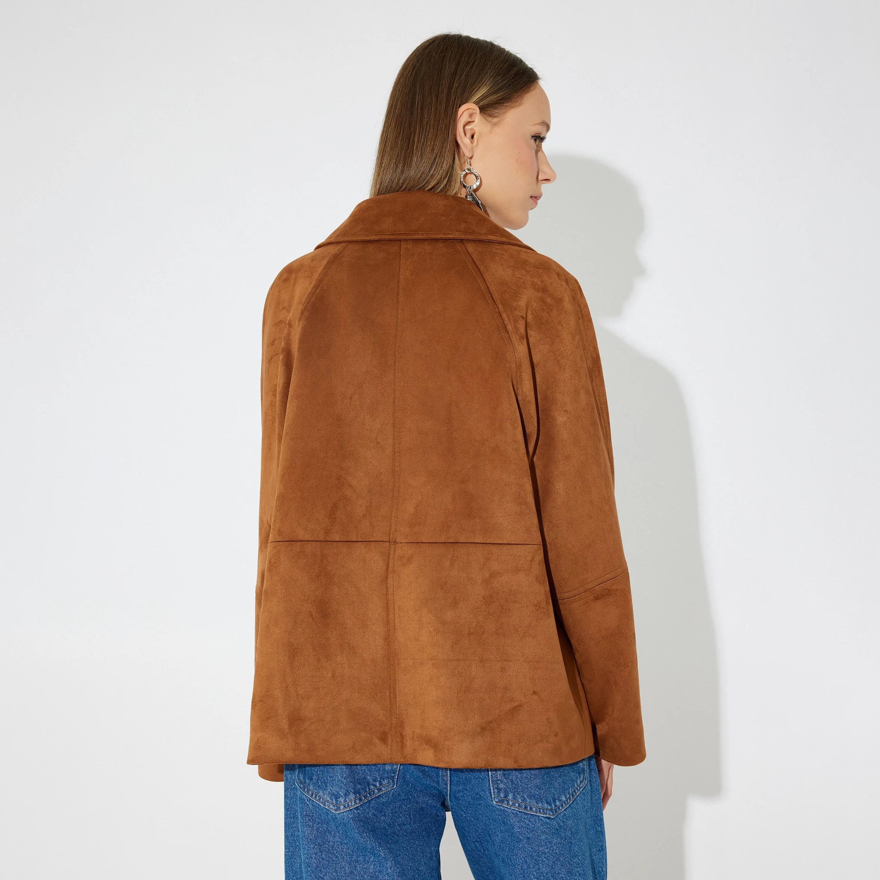 معطف نسائي ذو ياقة بنية اللون من كوتون-women-clothing-coatsandjackets-coats-image-3