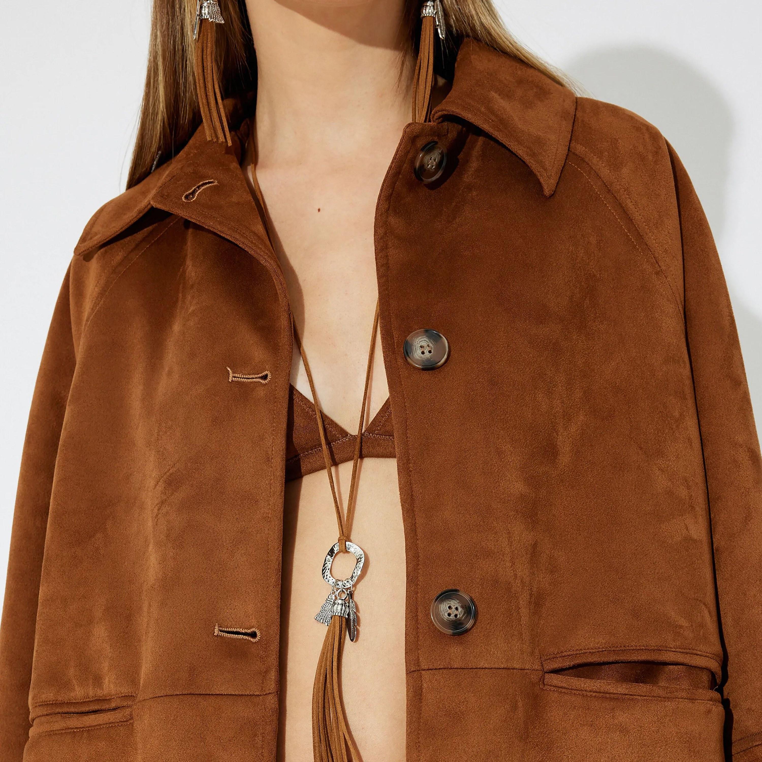 KOTON Brown Collared Women's Coat-women-clothing-coatsandjackets-coats-image-4