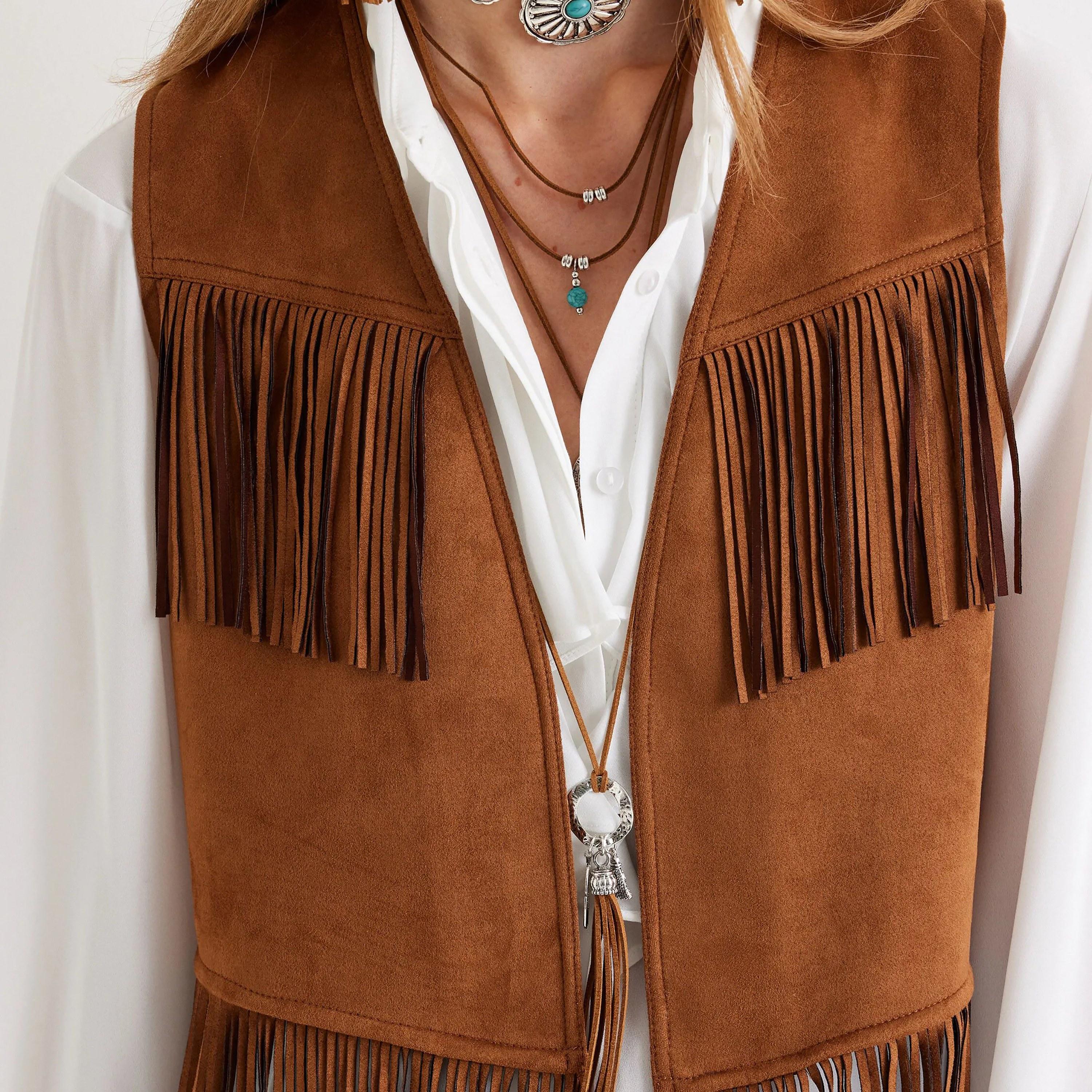 KOTON Brown Fringed Women's Vest-women-winterwear-coatsandjackets-waistcoats-image-4