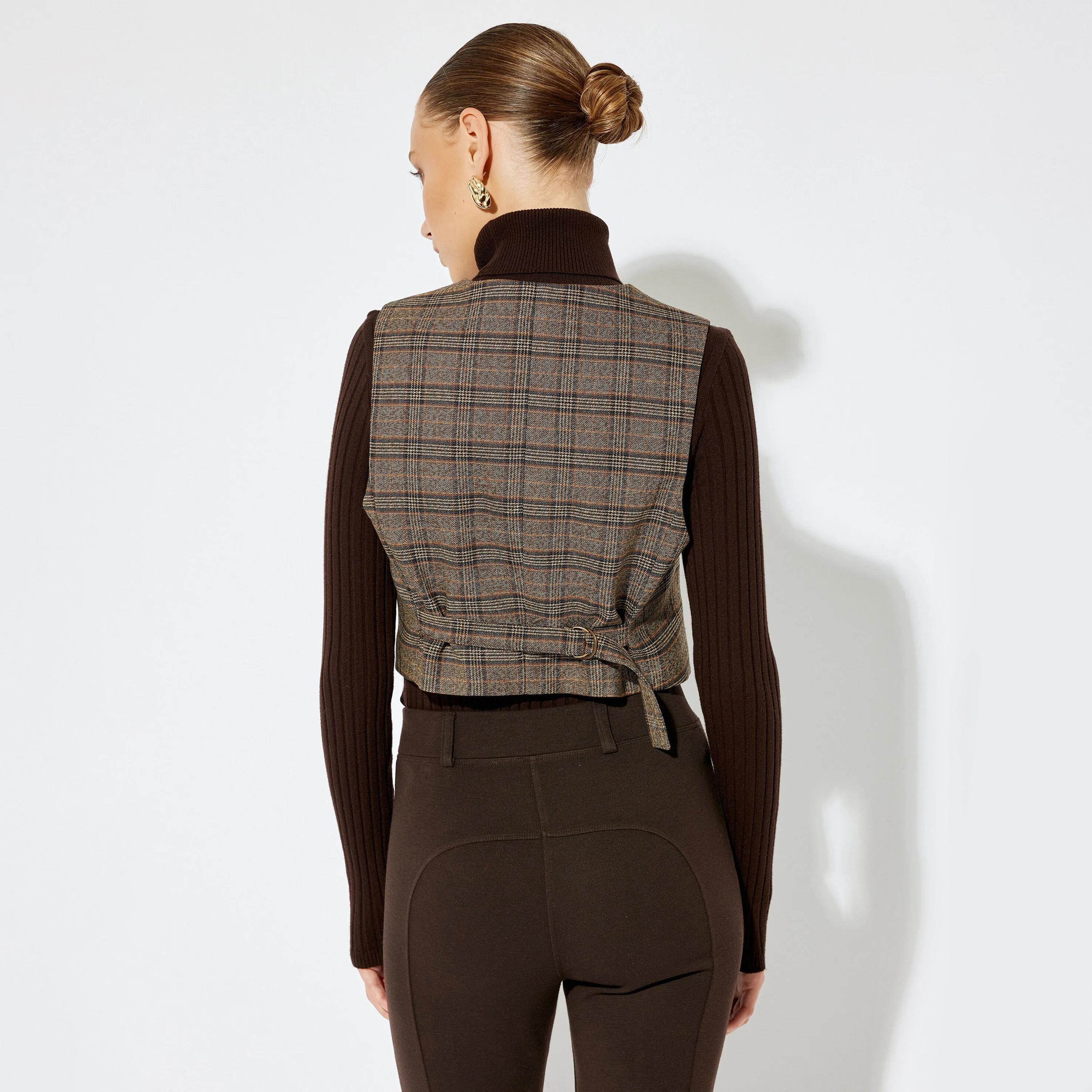 KOTON Brown Checked Women's Waistcoat-women-winterwear-coatsandjackets-waistcoats-image-3