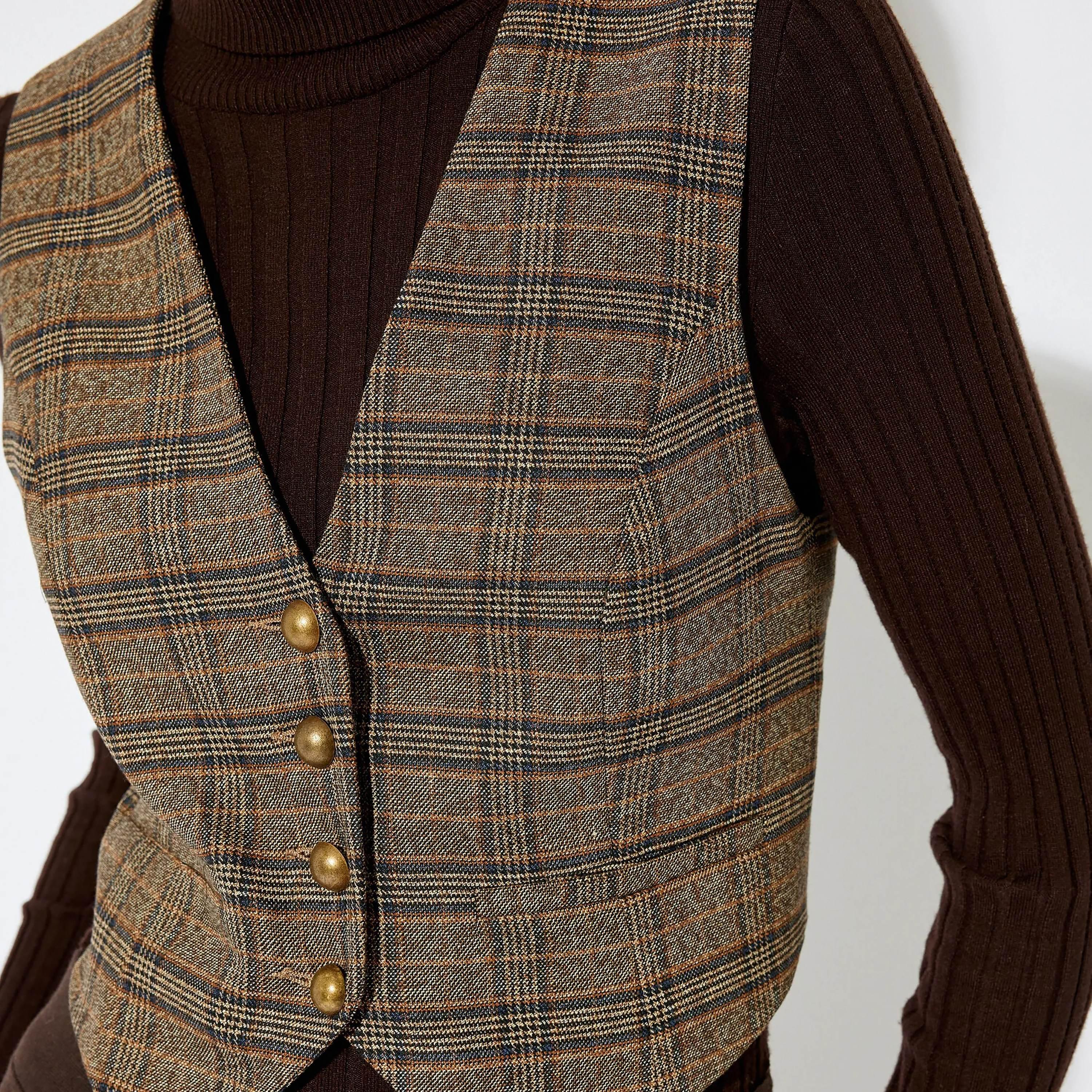 KOTON Brown Checked Women's Waistcoat-women-winterwear-coatsandjackets-waistcoats-image-4