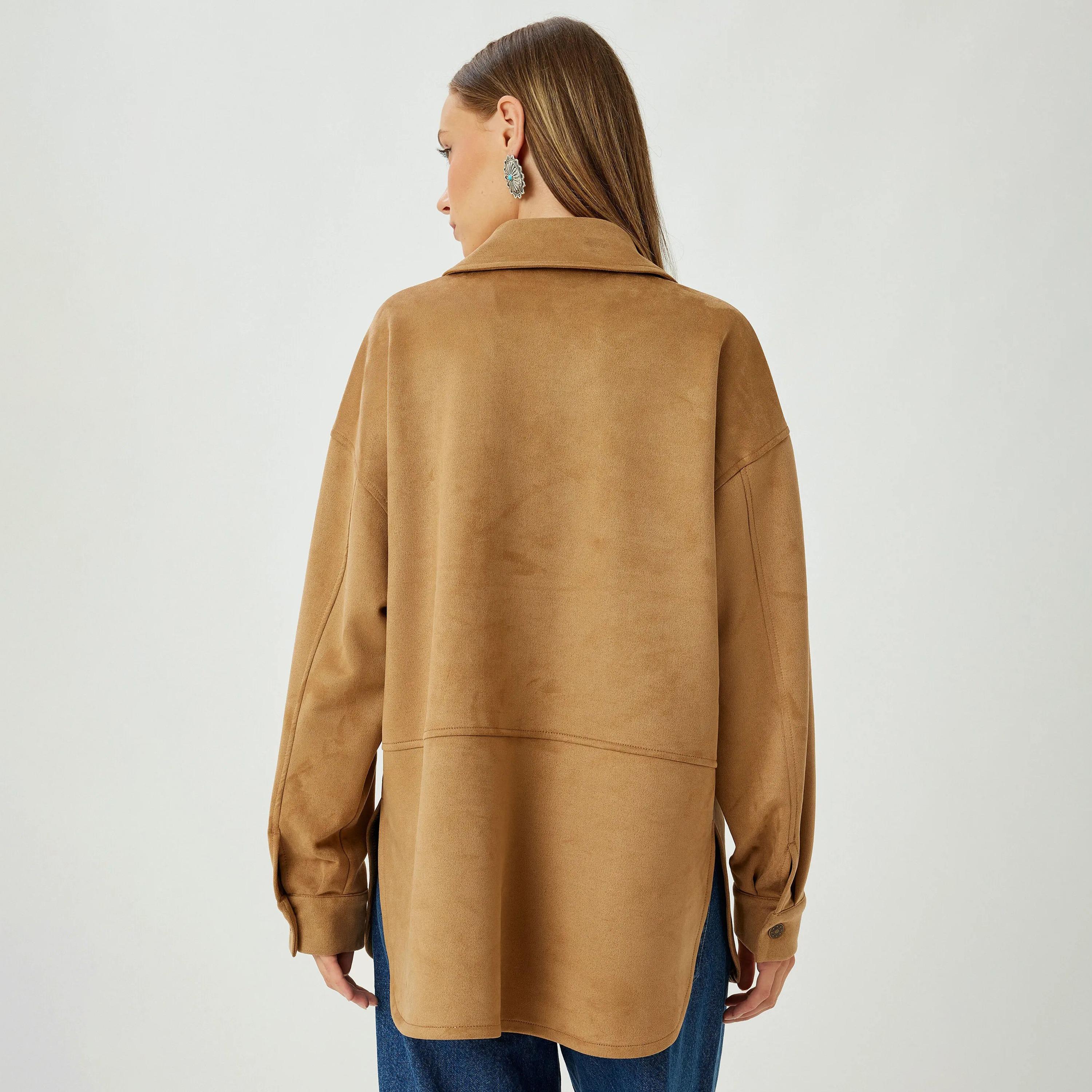 KOTON Brown Collared Women's Suede Shacket-women-winterwear-coatsandjackets-jackets-image-3