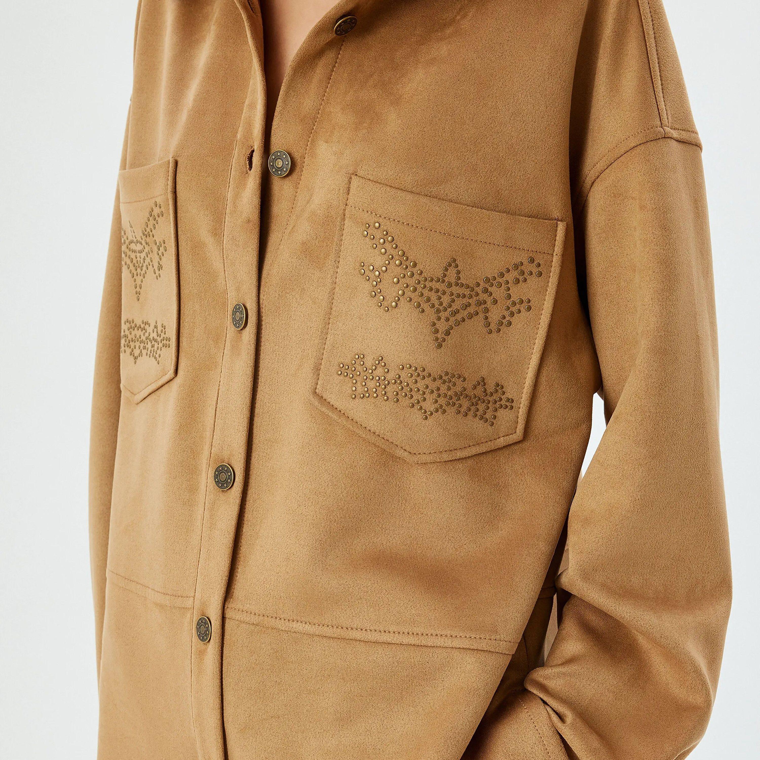 KOTON Brown Collared Women's Suede Shacket-women-winterwear-coatsandjackets-jackets-image-4