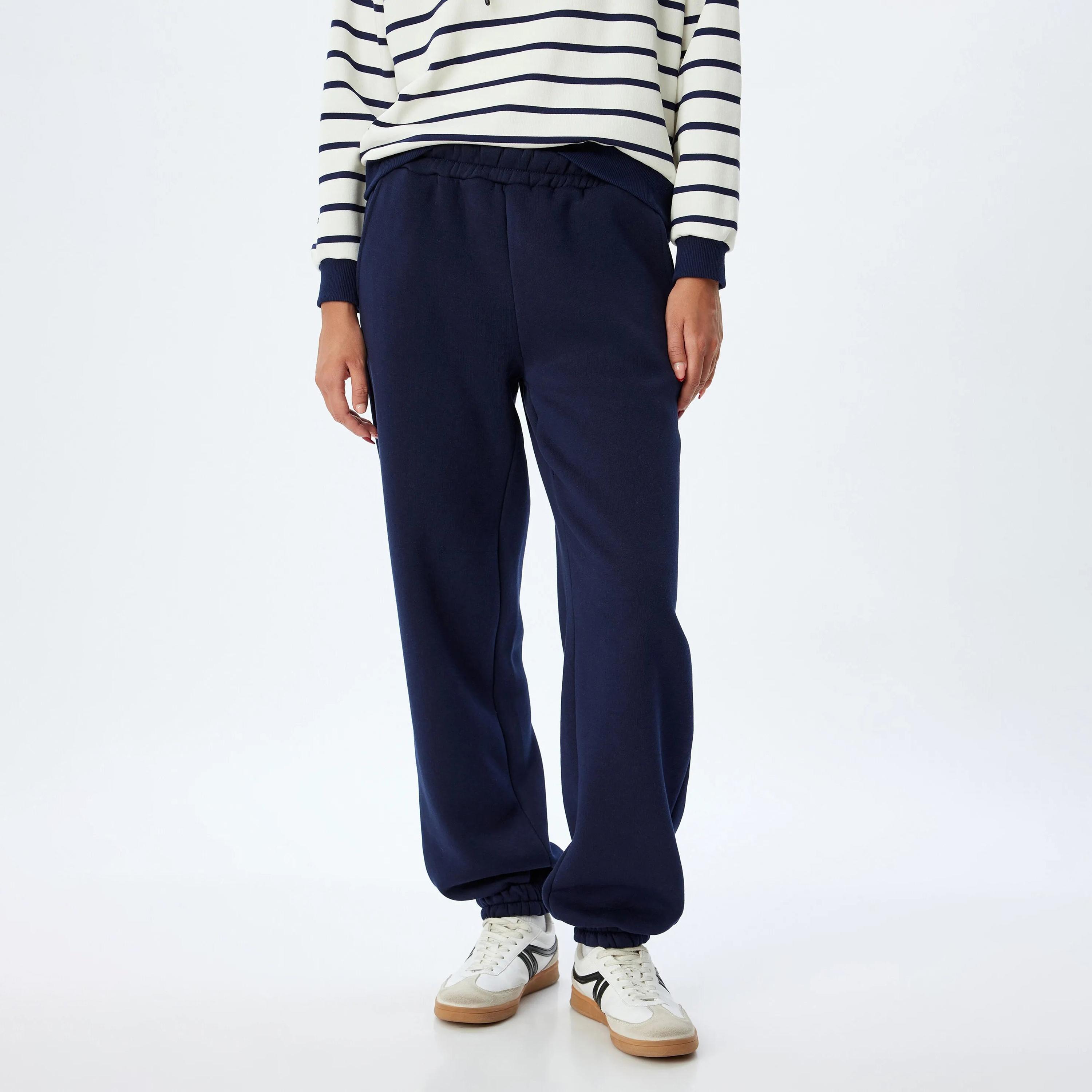 KOTON Blue Plain Elasticated Waist Women's Joggers-women-clothing-bottoms-joggers-image-1