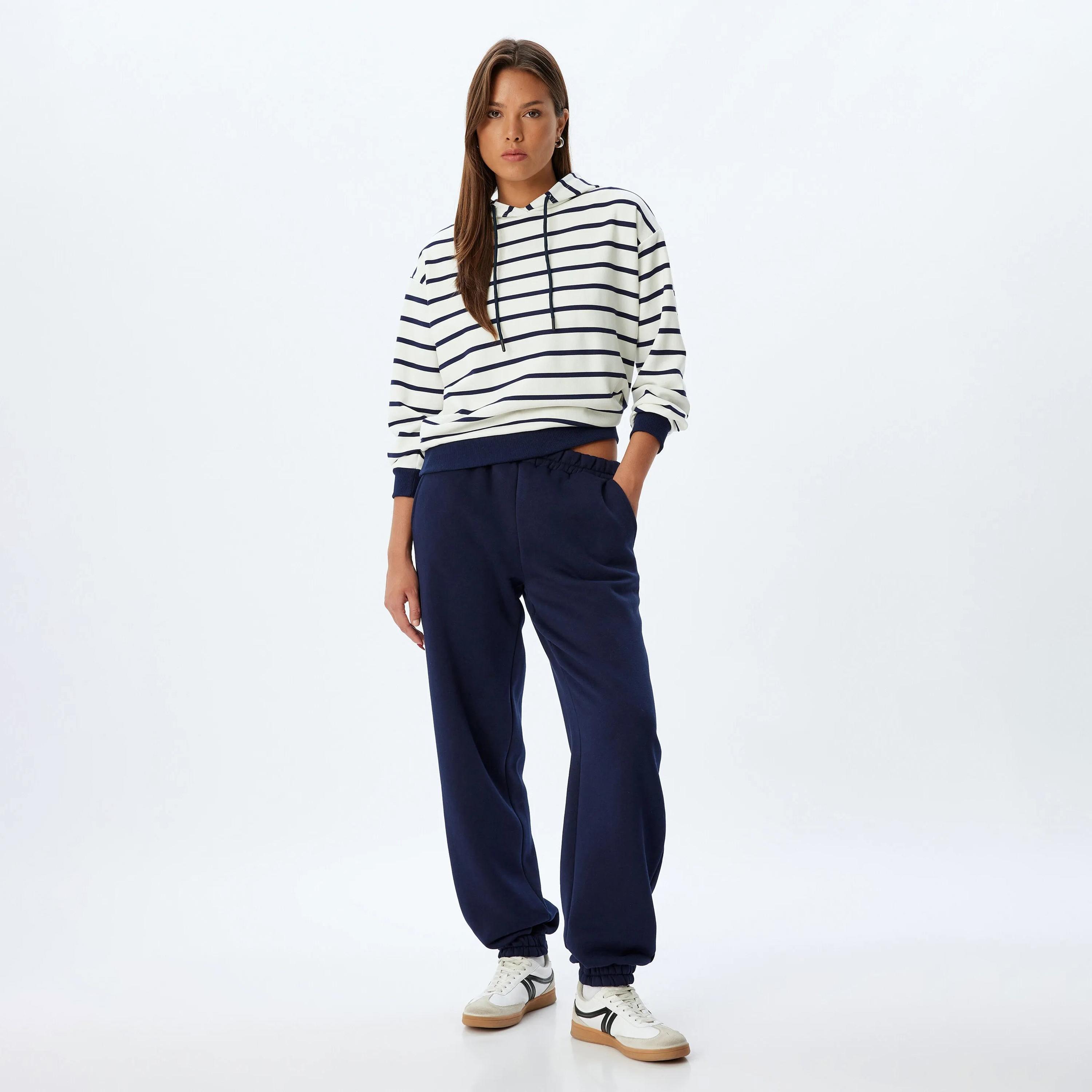 KOTON Blue Plain Elasticated Waist Women's Joggers-women-clothing-bottoms-joggers-image-2