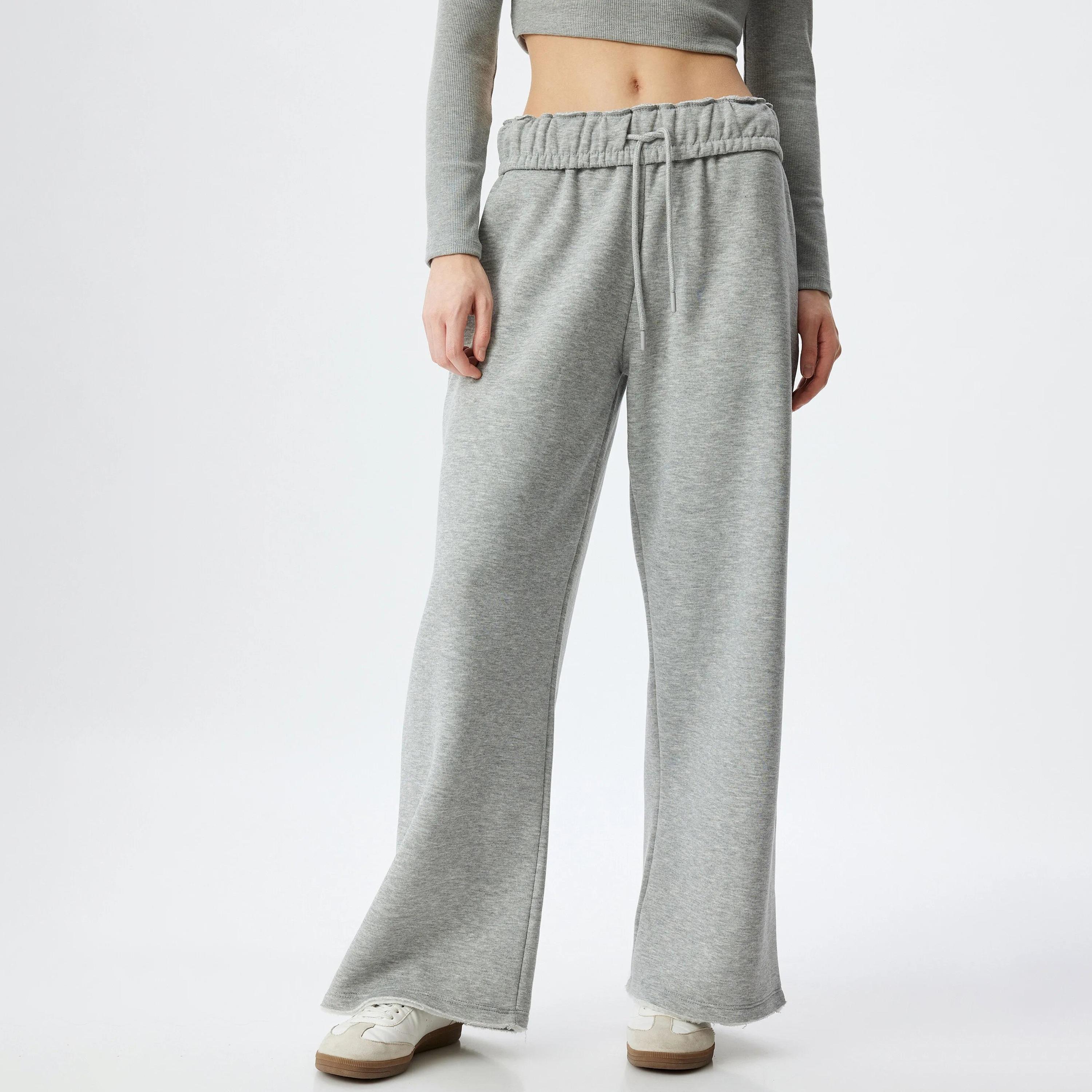 بنطلون رياضي نسائي رمادي بخصر مطاطي من كوتون-women-clothing-bottoms-joggers-image-1