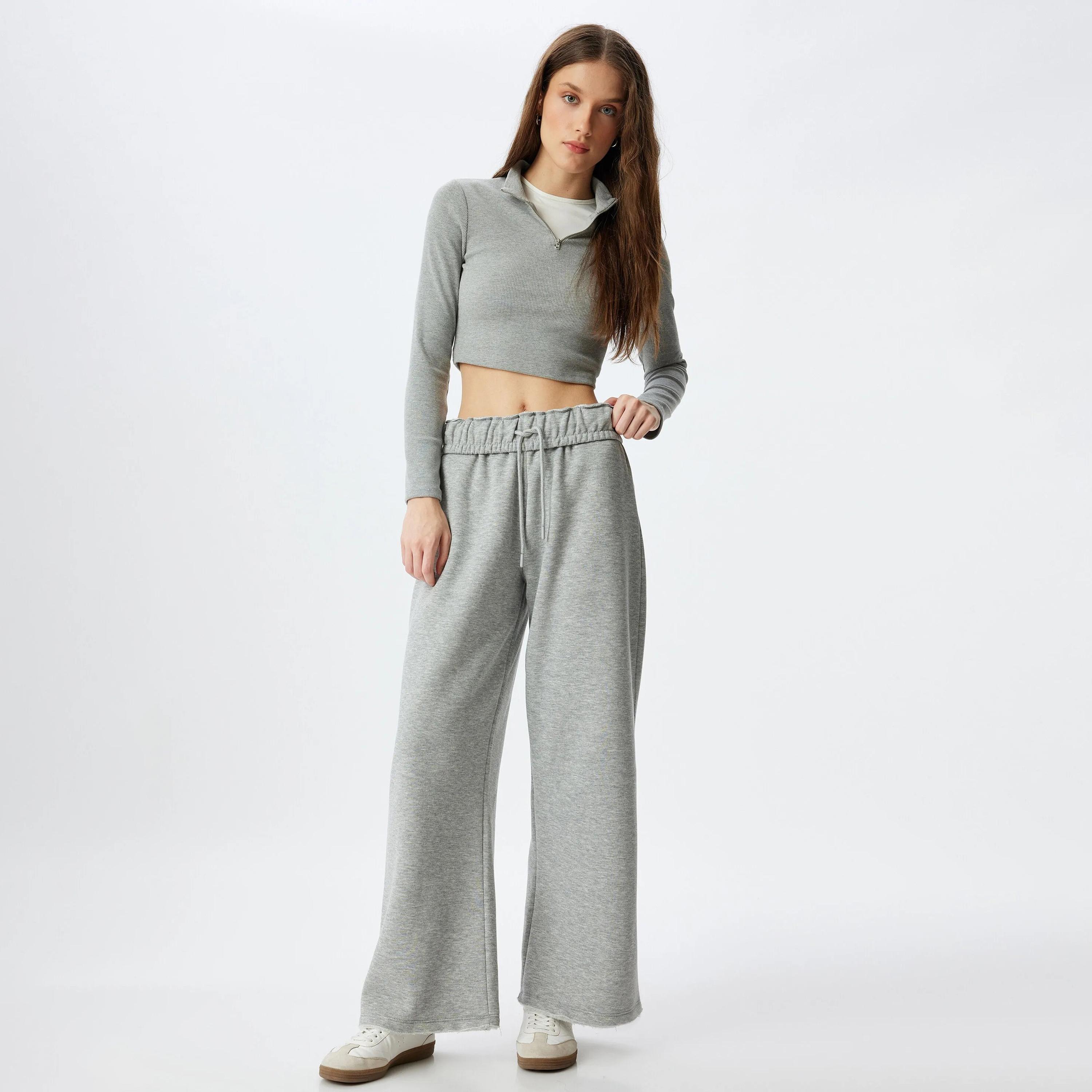 بنطلون رياضي نسائي رمادي بخصر مطاطي من كوتون-women-clothing-bottoms-joggers-image-2